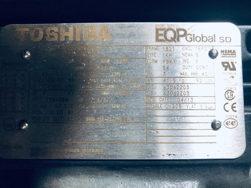 Toshiba 0034SDSR41A-P 3HP Motor 60HZ 1760 RPM