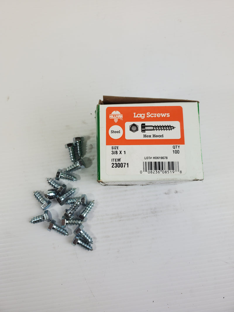 Hillman The Fastener Center 230071 Box of 100 Lag Screws Hex Head 3/8 X 1 Steel