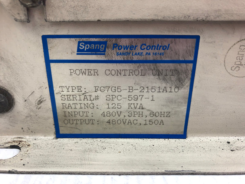 Spang Power Control FC7G5-B-2151A10 125 KVA Input 480V, 3PH, 60HZ, Output 480VAC