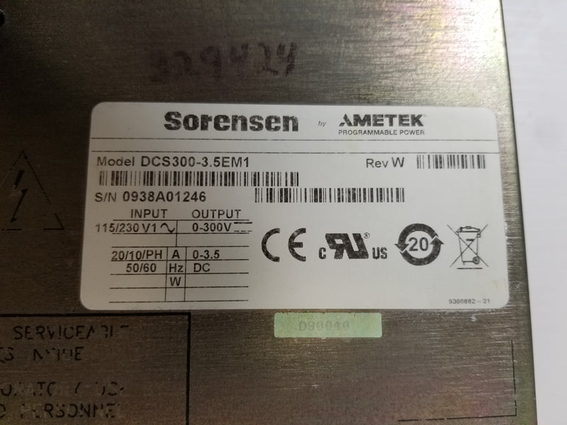 Ametek Sorensen DCS300-3.5EM1 Rackmount DC Power Supply