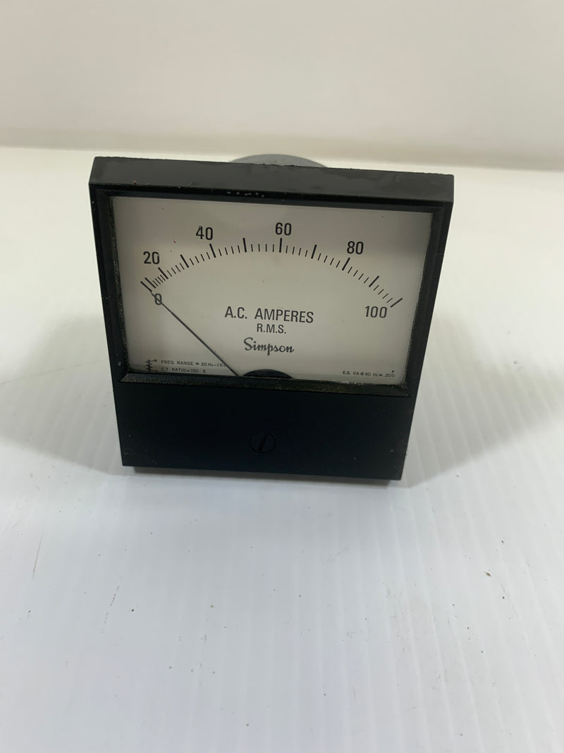 Simpson Panel Meter 0-100 AC Amperes