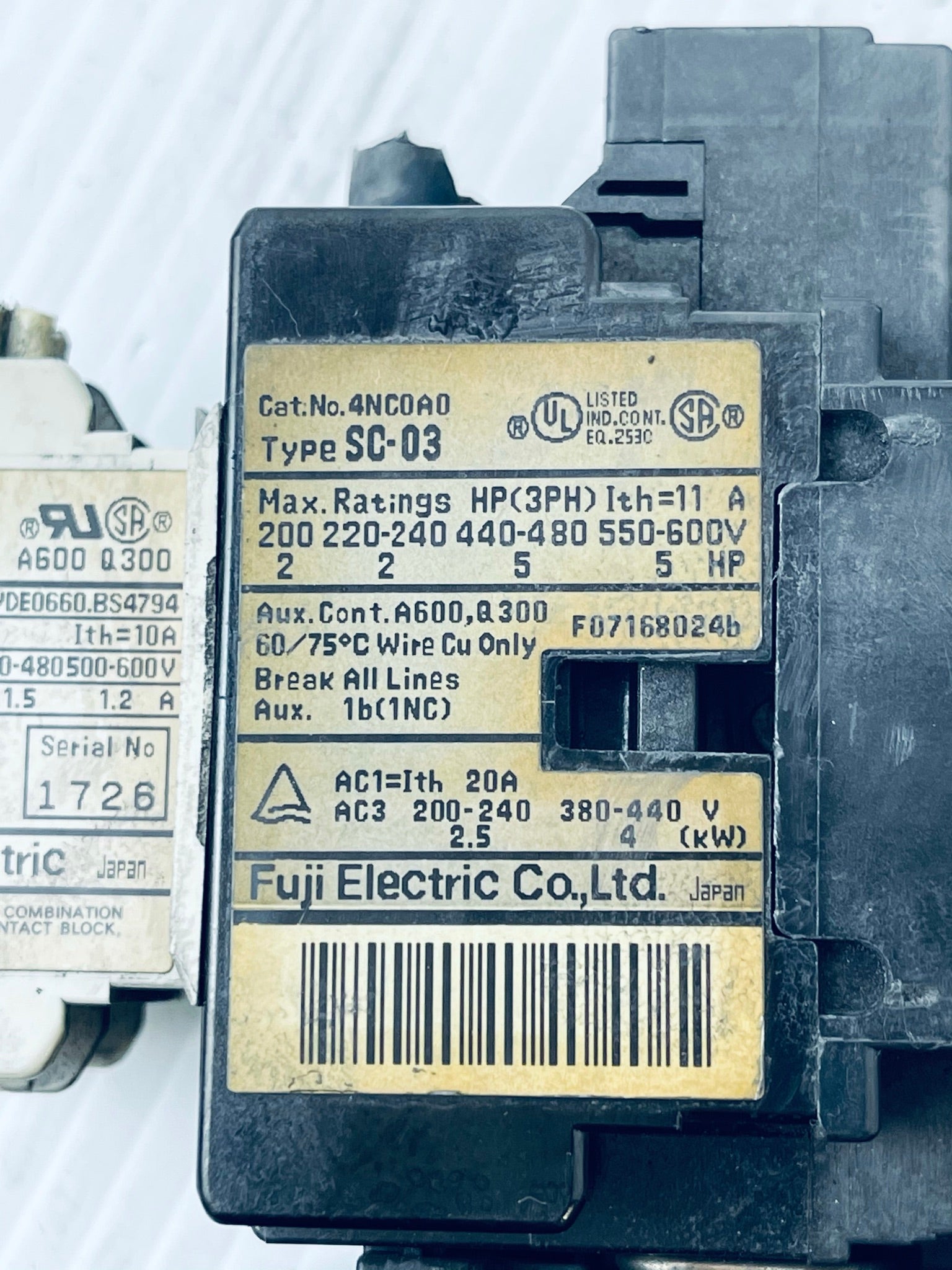 Fuji Electric Contactor and Overload Relay Assembly SC-03 TR-ON SZ-A20