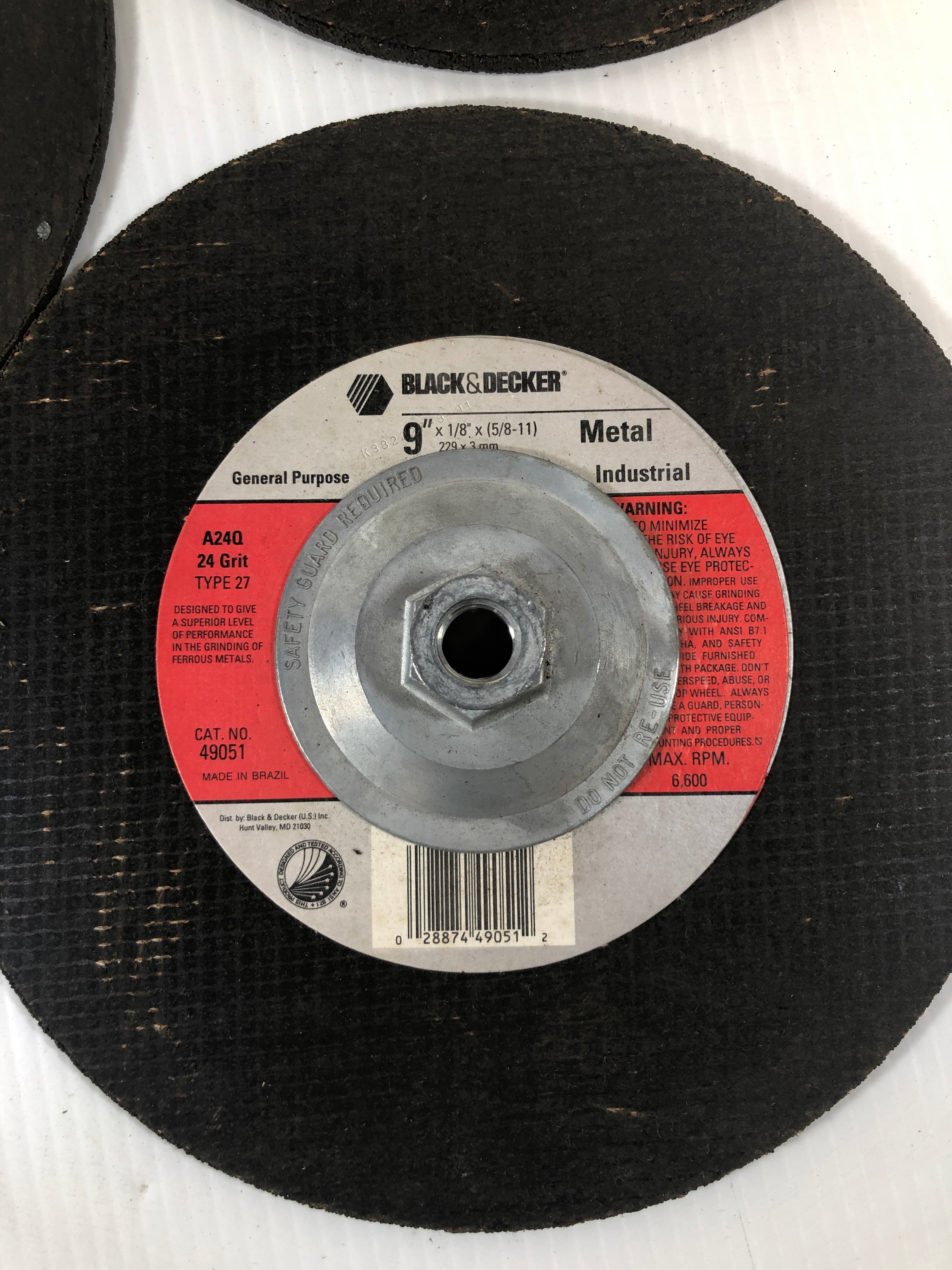 Black & Decker 9" x 1/8 Grinding Wheel Metal A24Q Type 27 (Lot of 3)