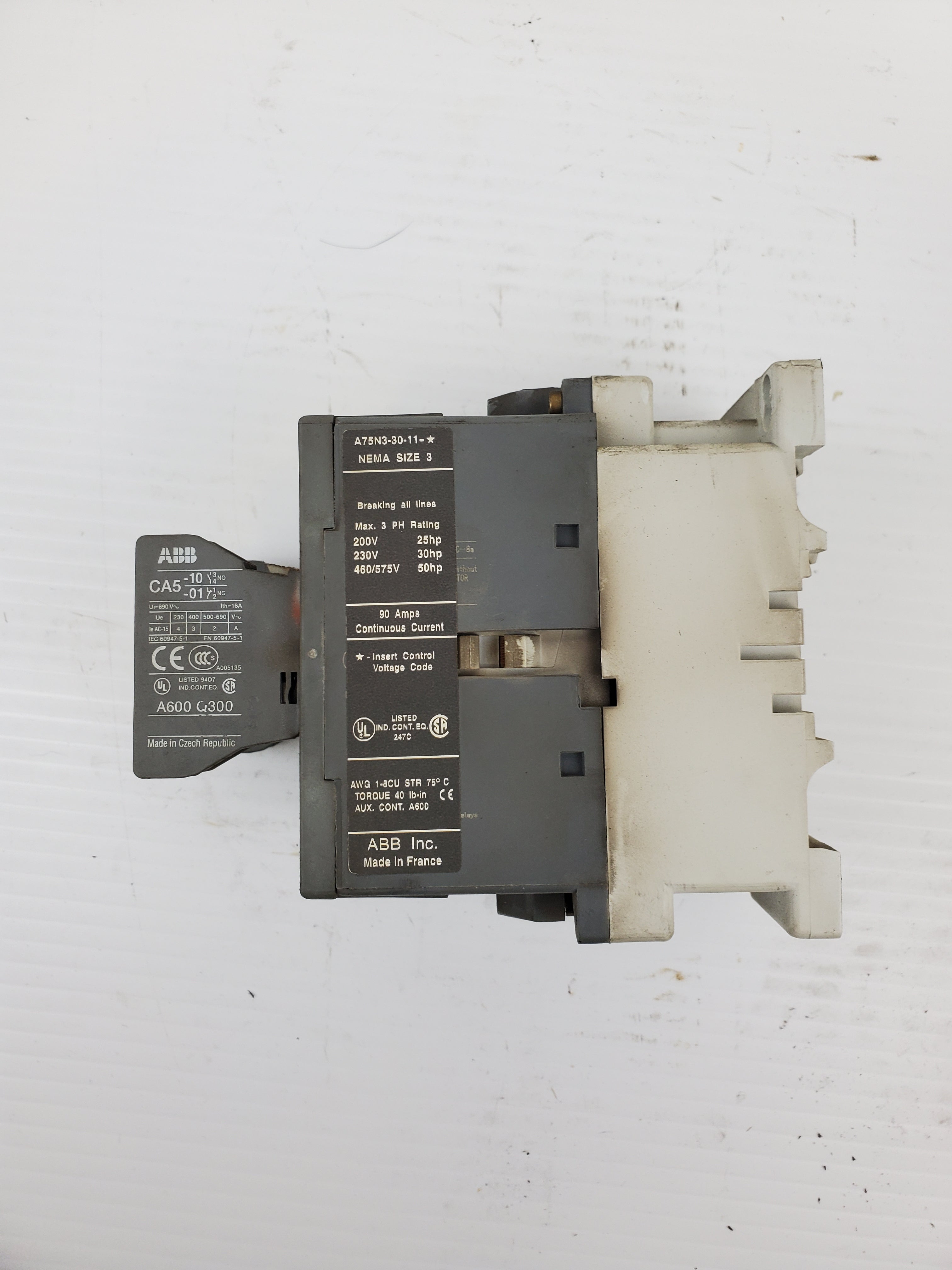 ABB A75N3-30-11-* Contactor NEMA SIZE 3 W/2 ABB A600-Q300 Attached