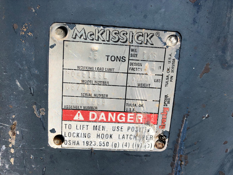 McKissick M045T18L Crane Block Hook 45 Ton