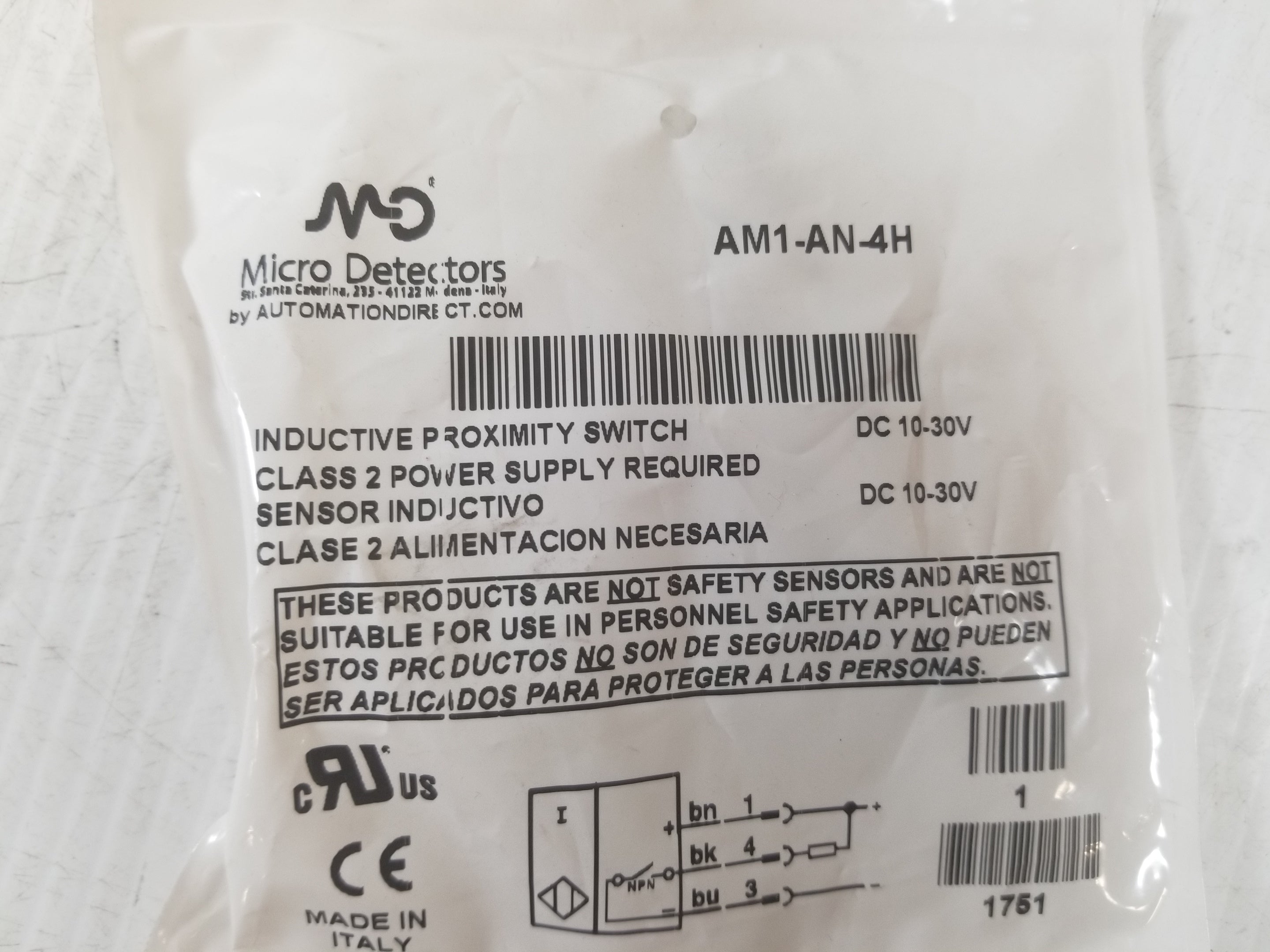 Mirco Detectors AM1-AN-4H Inductive Proximity Sensor