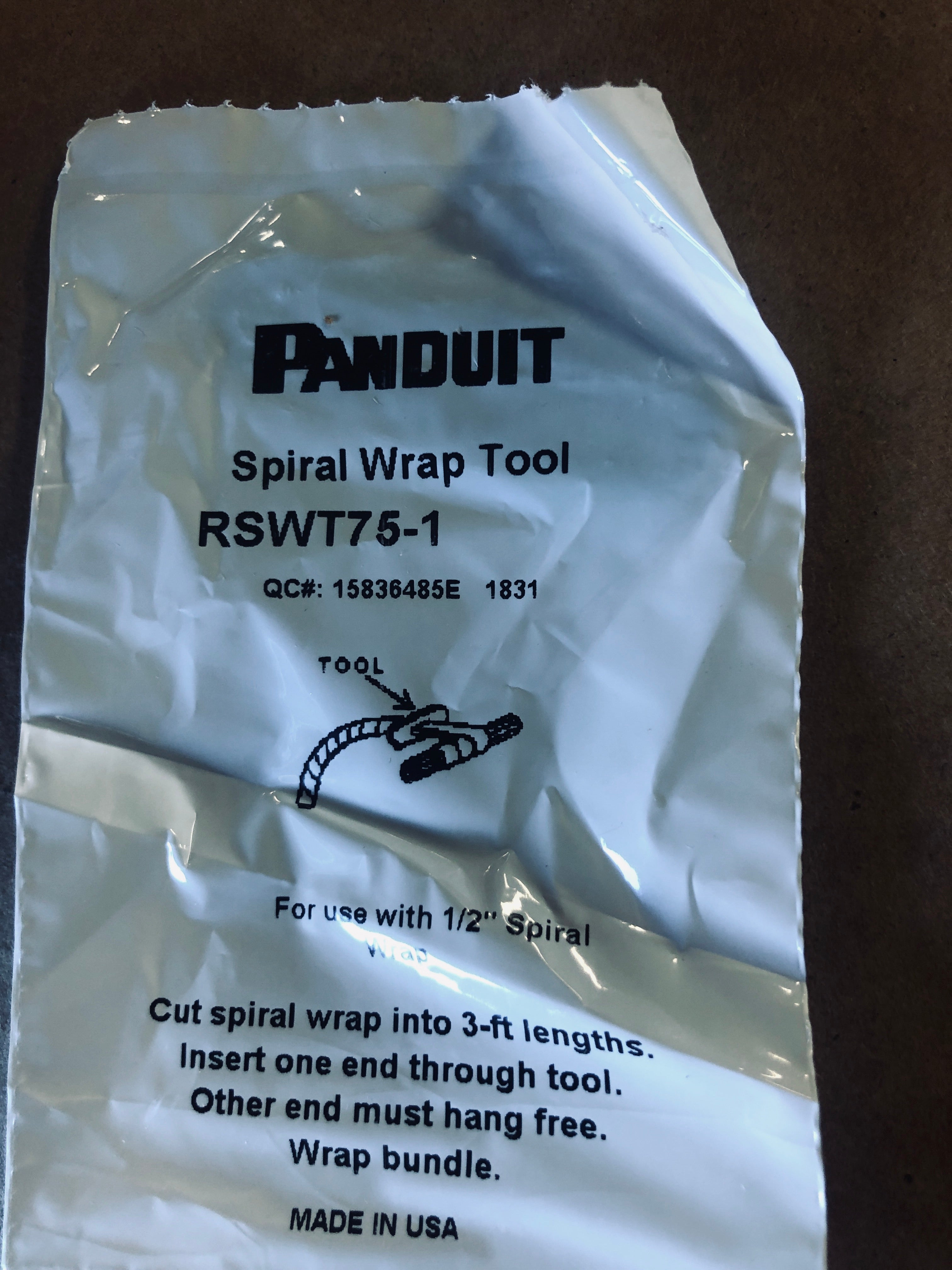 Panduit T75FR-CY Spiral Wrap Natural Polyethylene 0.75" x 100' with Tool