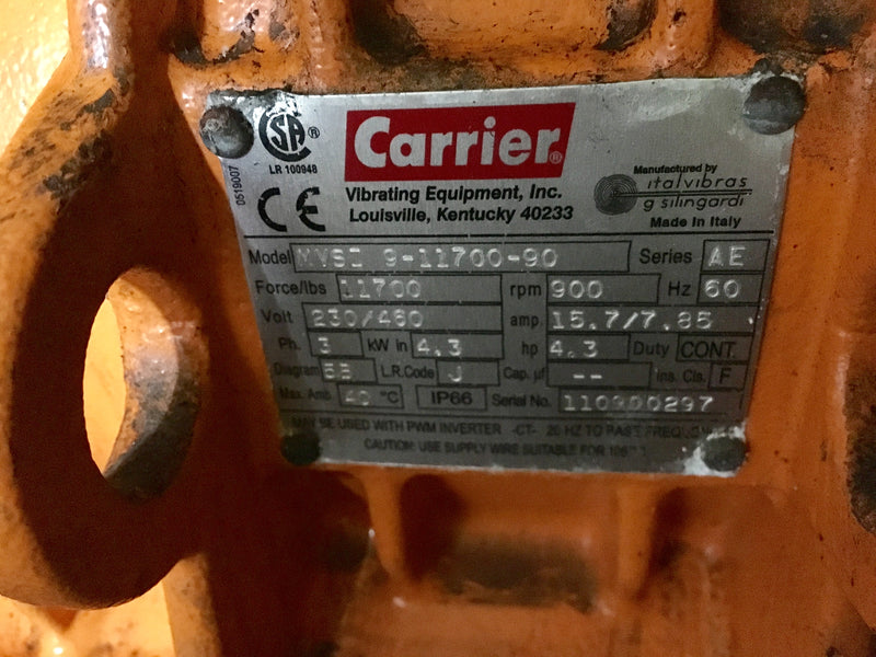 Carrier Vibrating Shaker Motor MVSI 9-11700-90 4.3 HP 230/460 V