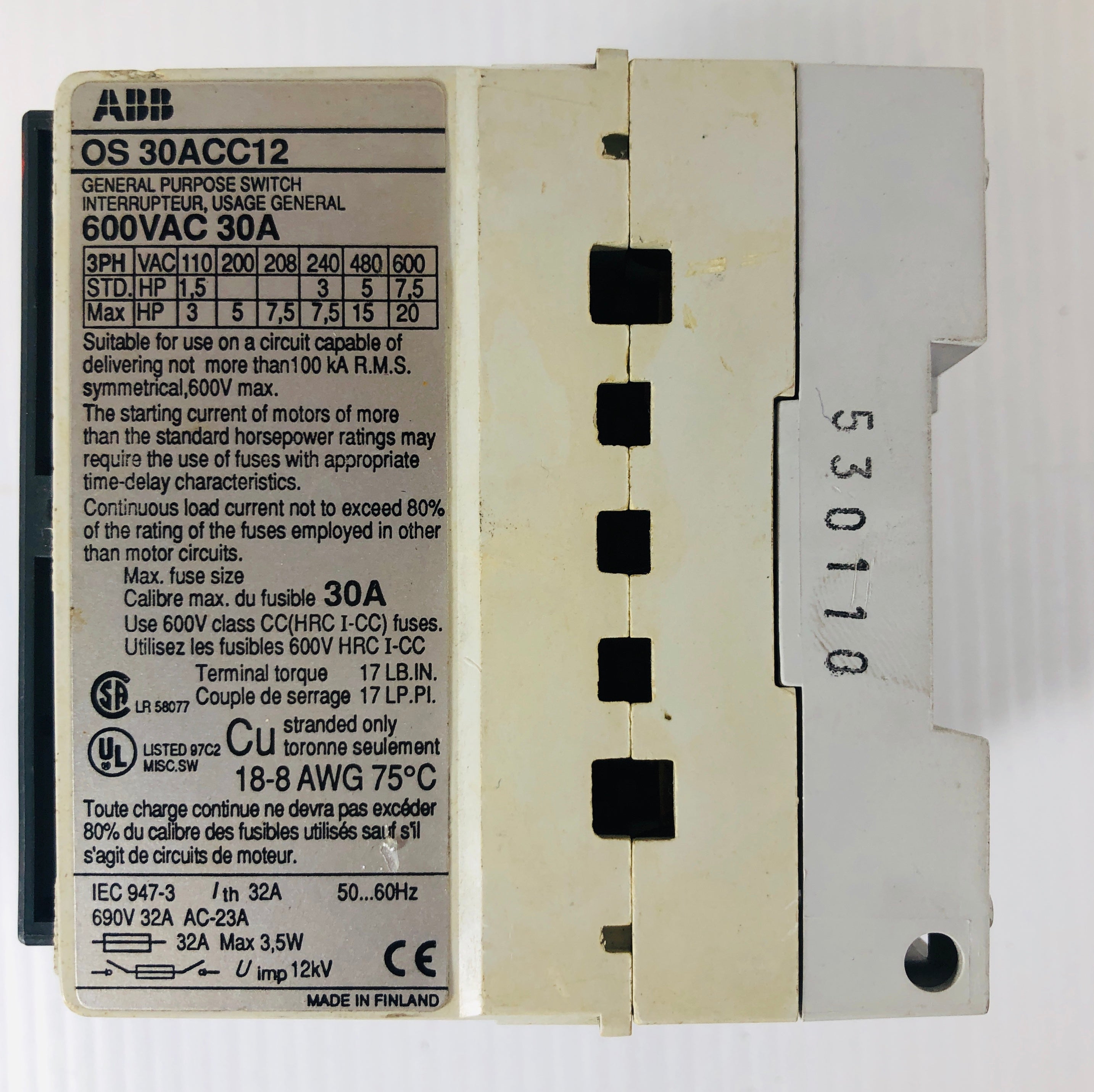 ABB General Purpose Switch OS 30ACC12 600VAC 30A