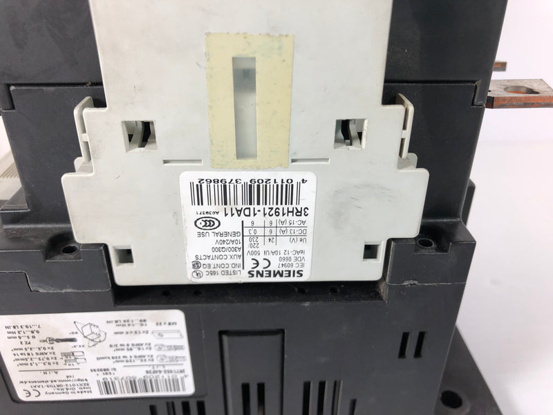 Siemens 3RT1055-6AF36 Sirius Contactor with 3RH1921-1DA11 Auxiliary Contacts
