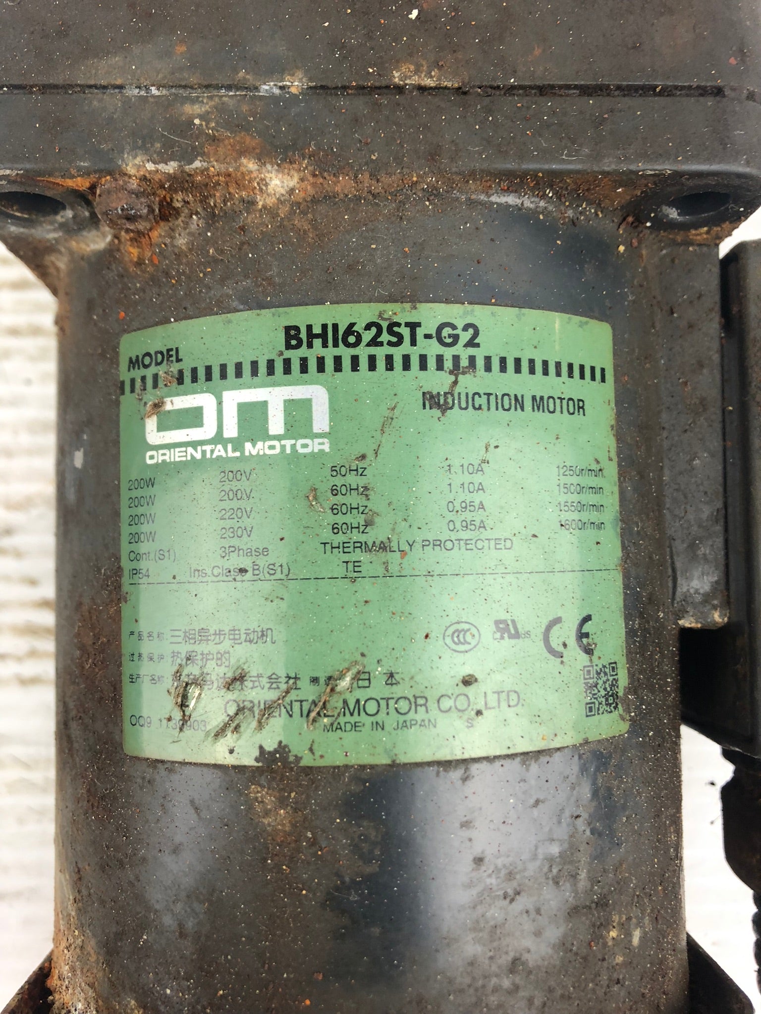 Oriental Motor BHI62ST-G2 Induction Motor with Gear Head BH6G2-18