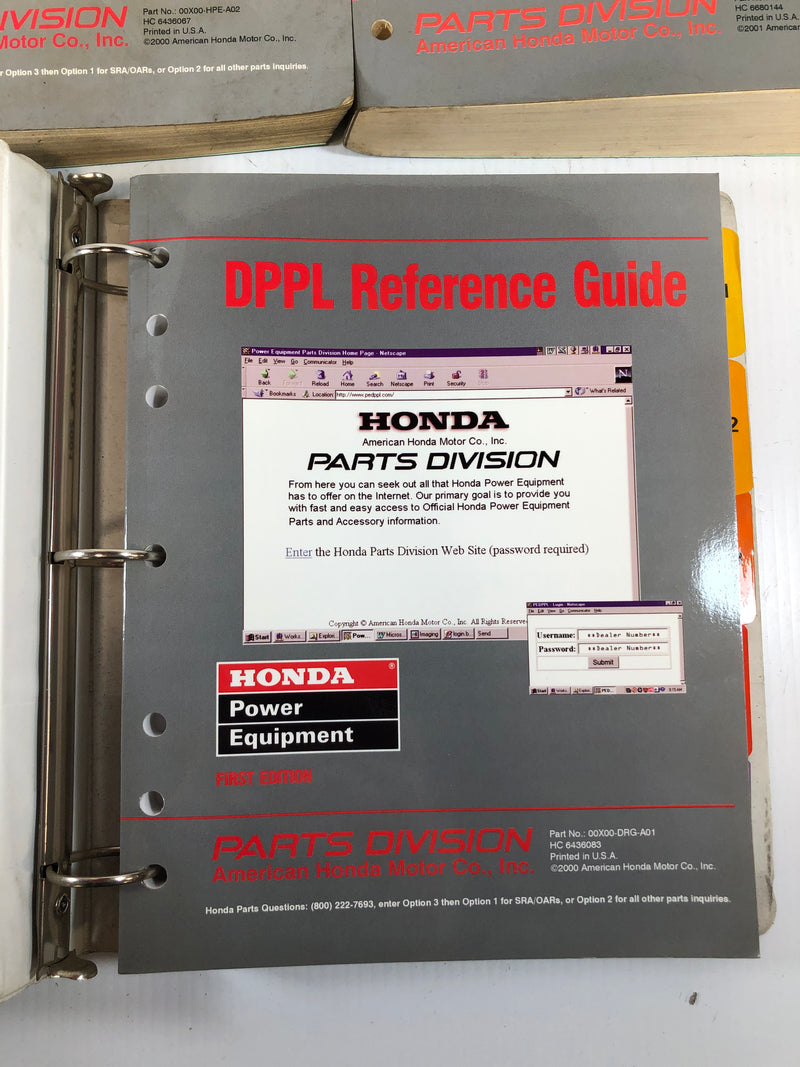 Honda Engine School and Dealer Parts List Lot of 3 Manuals from 2000 and 2001