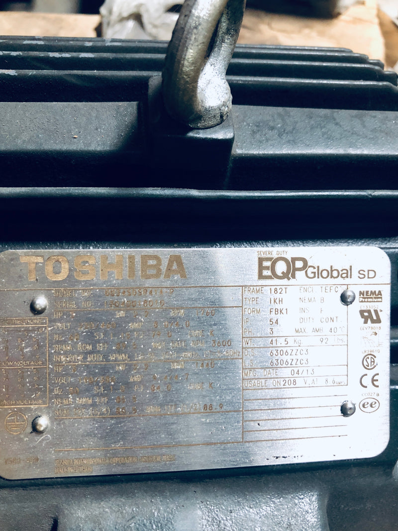 Toshiba 0034SDSR41A-P 3HP Motor 60HZ 1760 RPM