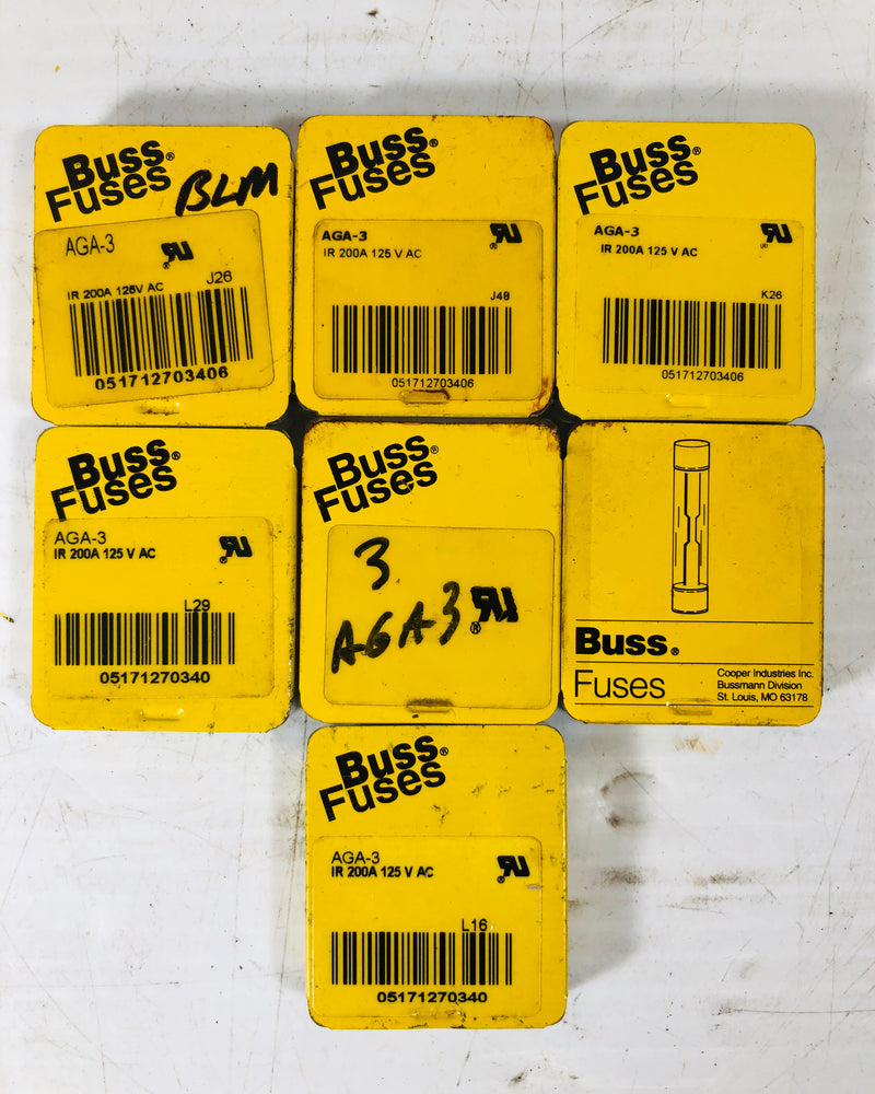 Buss Fuses AGA-3 7 Boxes (Lot of 27 Fuses)