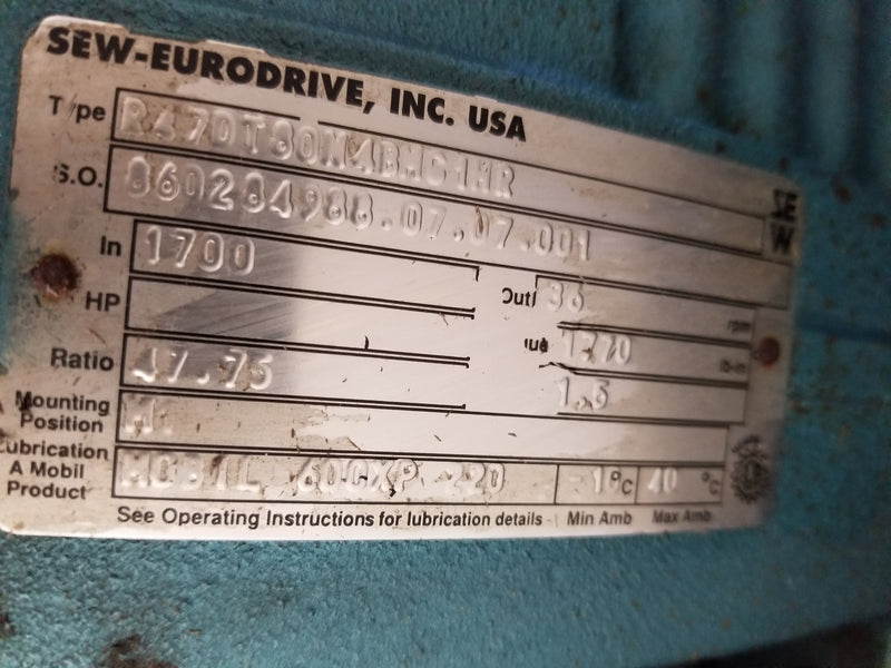 SEW Eurodrive DFT80N4BMG1HR 1HP Gearmotor 47.75:1