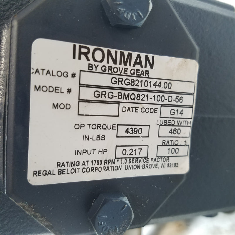 Grove Gear GRG-BMQ821-100-D-56 Ironman Gear Reducer 100:1