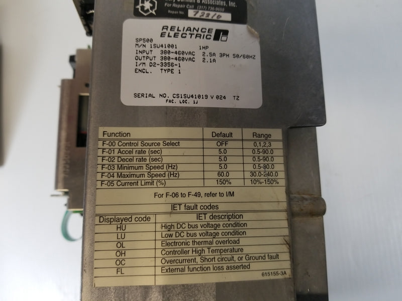 Reliance 1SU41001 AC Drive 1HP