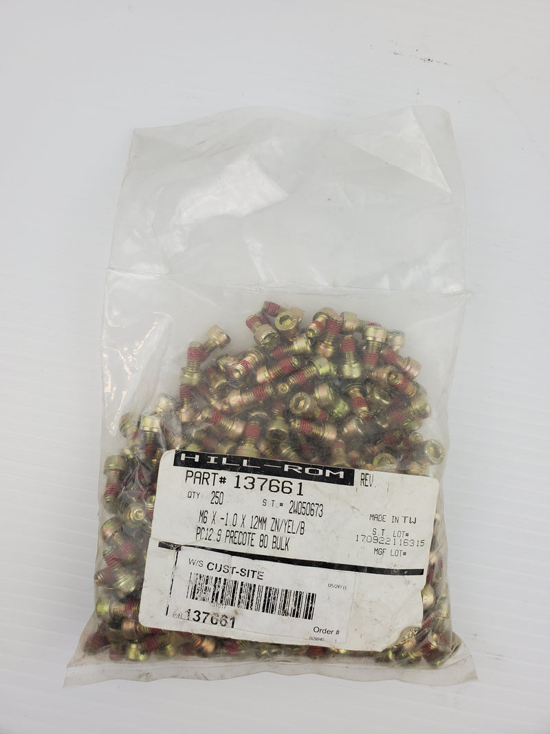 Bag of 137661 PC12.9 Precote 80 Bulk Hardware - M6X-1.0X12MM ZN/YEL/B