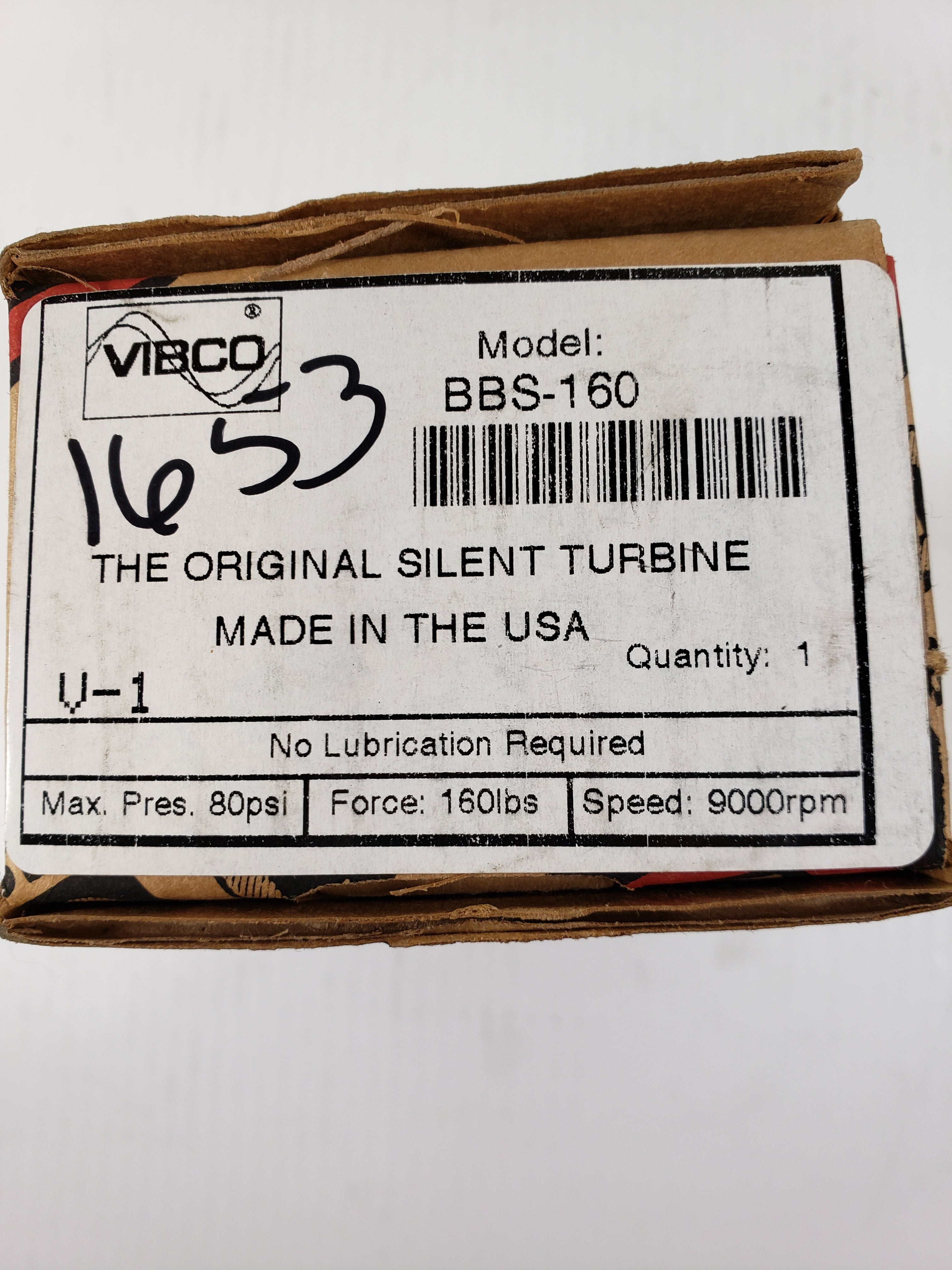 VIBCO BBS-160 Silent Turbine Pneumatic Vibrator 80 PSI 160 Lbs. 9000 RPM