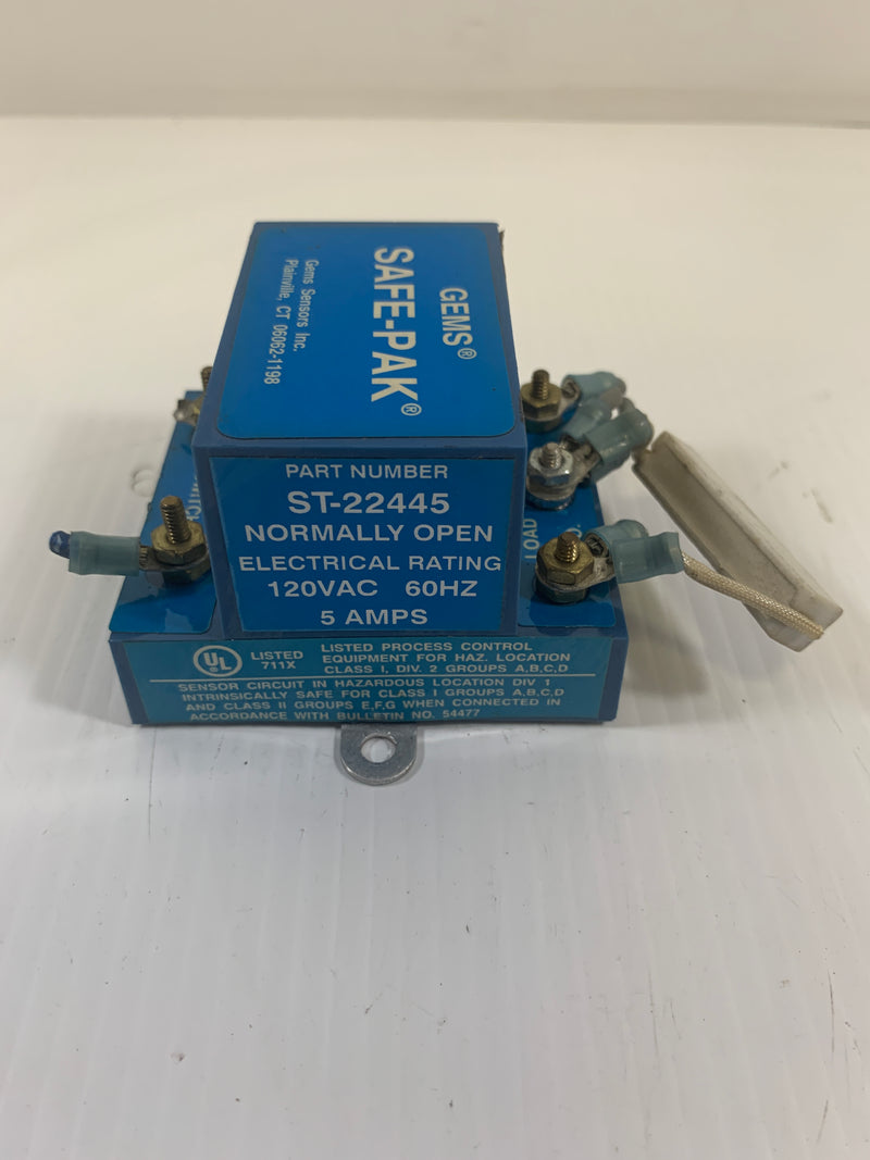 Gems Safe-Pak Safety Relay ST-22445 120 VAC 5 Amps