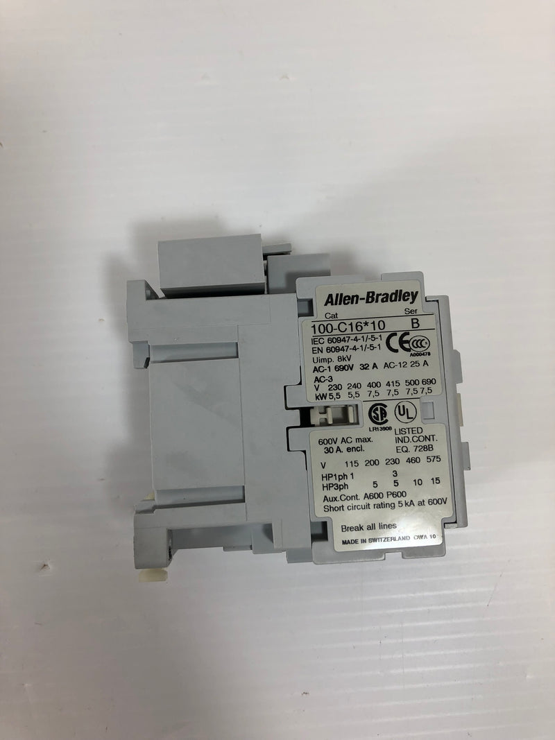 Allen-Bradley 100-C16*10 Ser B Contactor with 100-FSV136 Ser A Contact Block