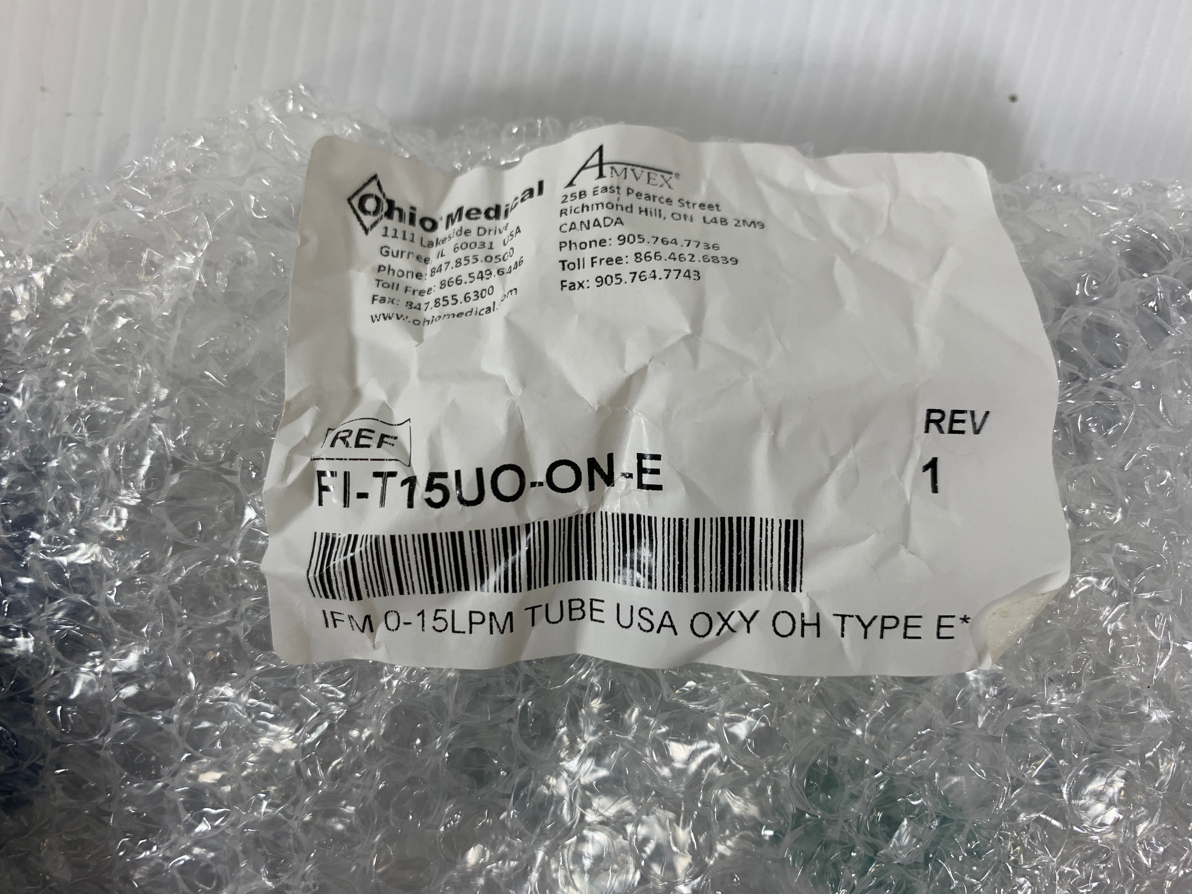 Amvex FI-T15UO-ON-E 0-15 LPM Oxygen Tube