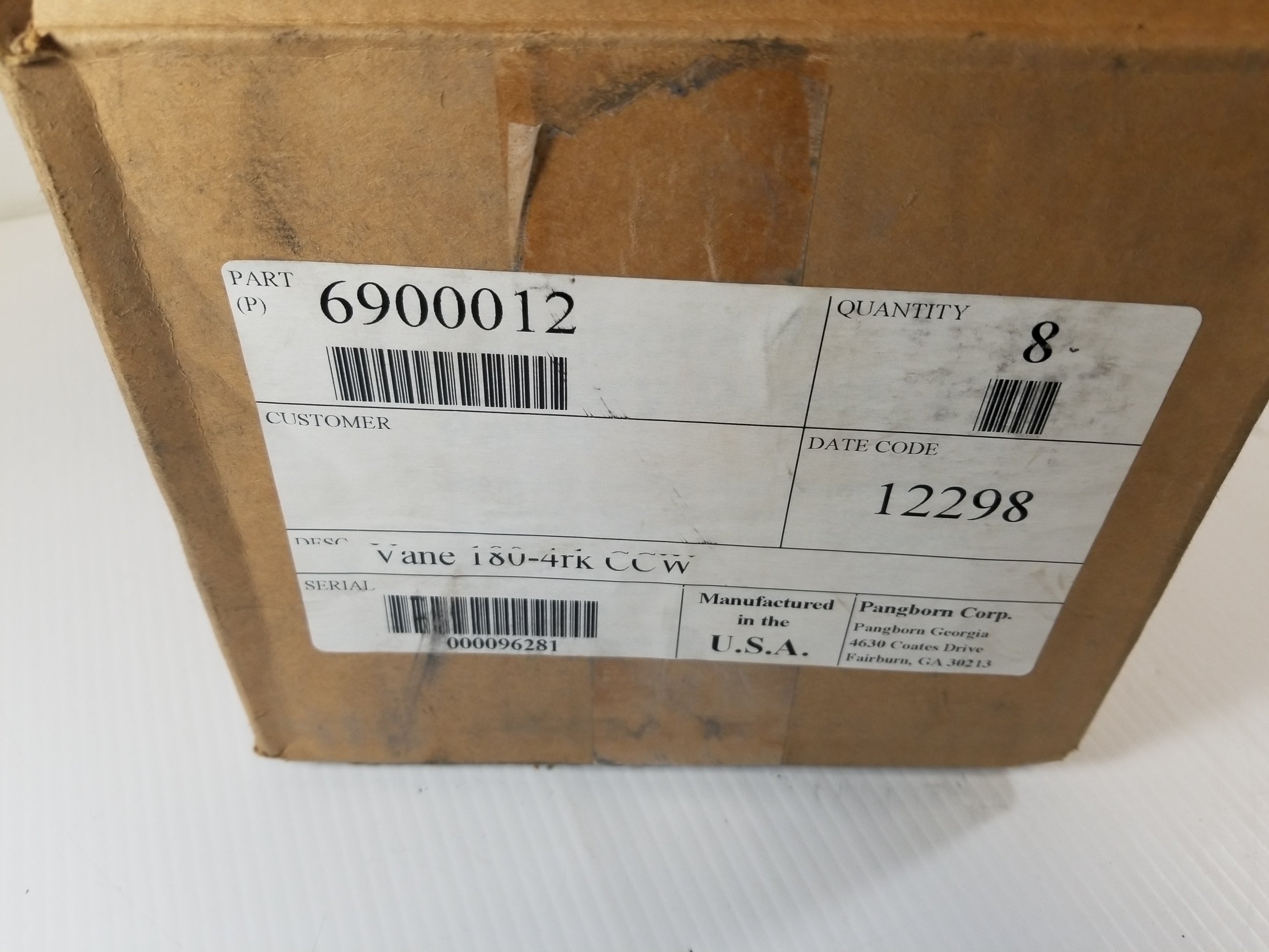 Pangborn 6-900012 Vane 180-4RK CCW 6900012 - Box of 8