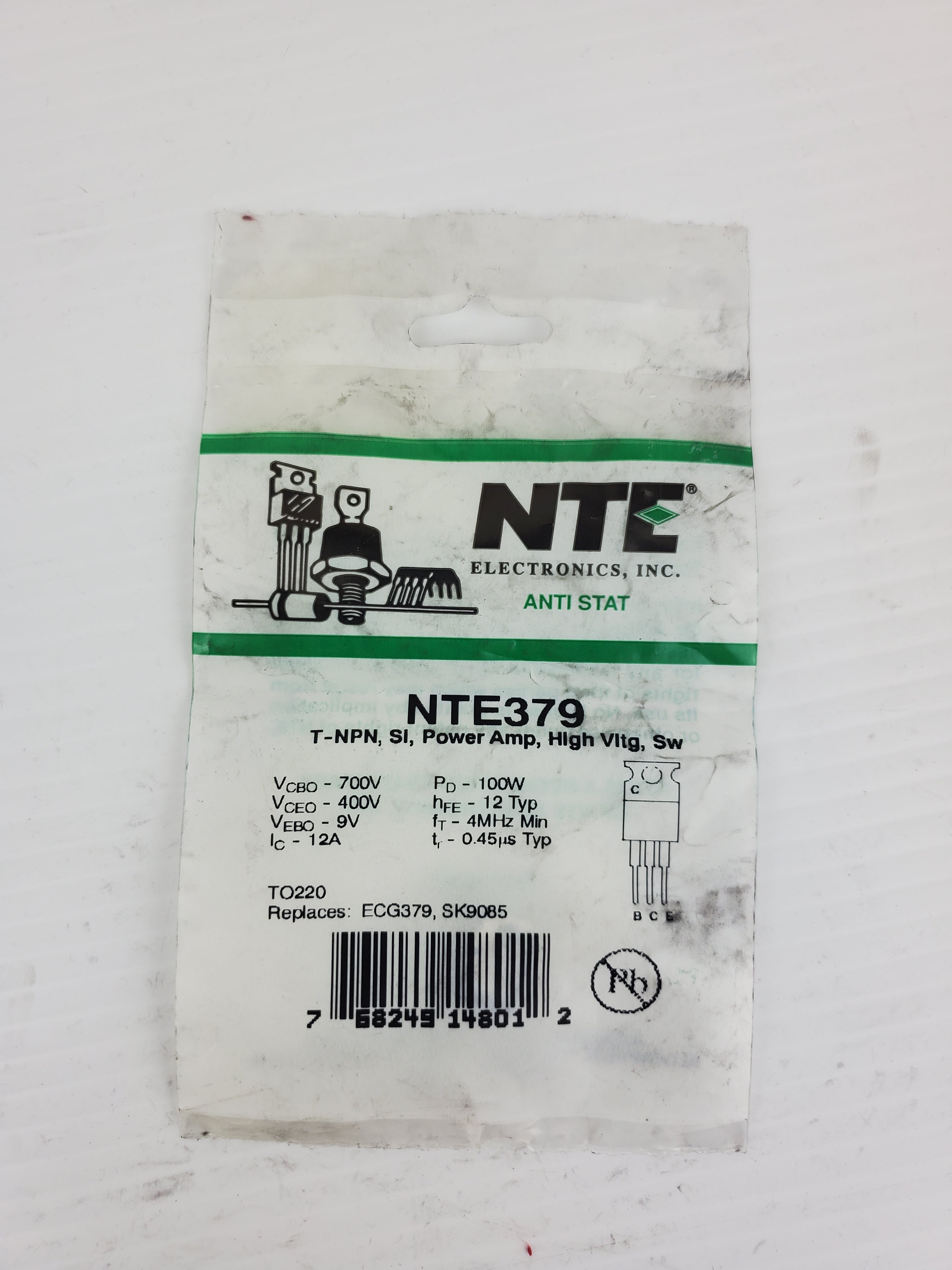 NTE Anti Stat NTE379 T-NPN SI Power Amp High Voltage SW