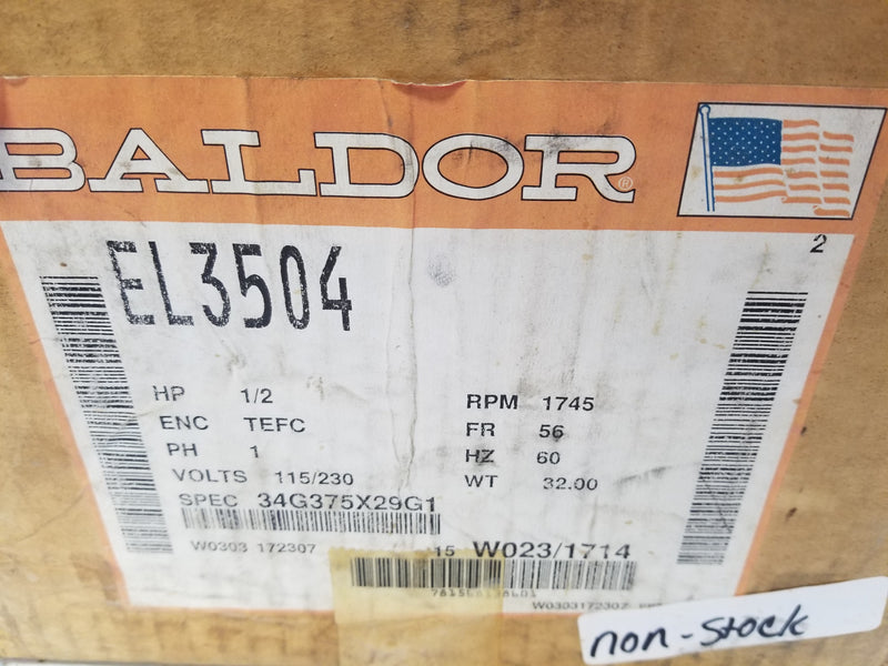 Baldor EL3504 1/2HP 1 Phase Electric Motor