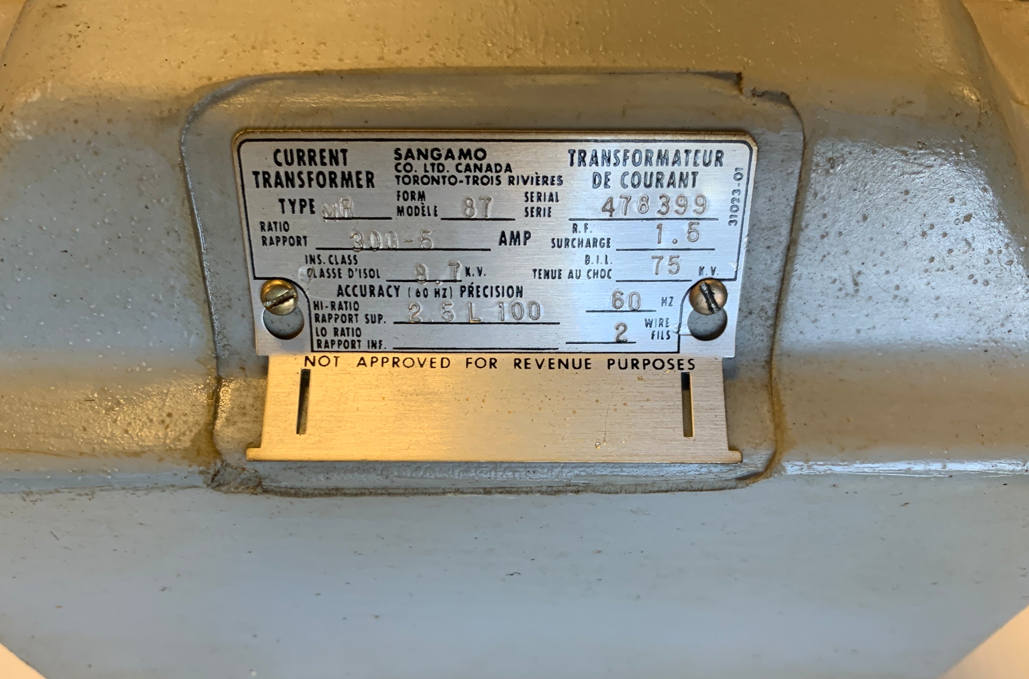Sangamo Current Transformer Type MR 8.7 KVA