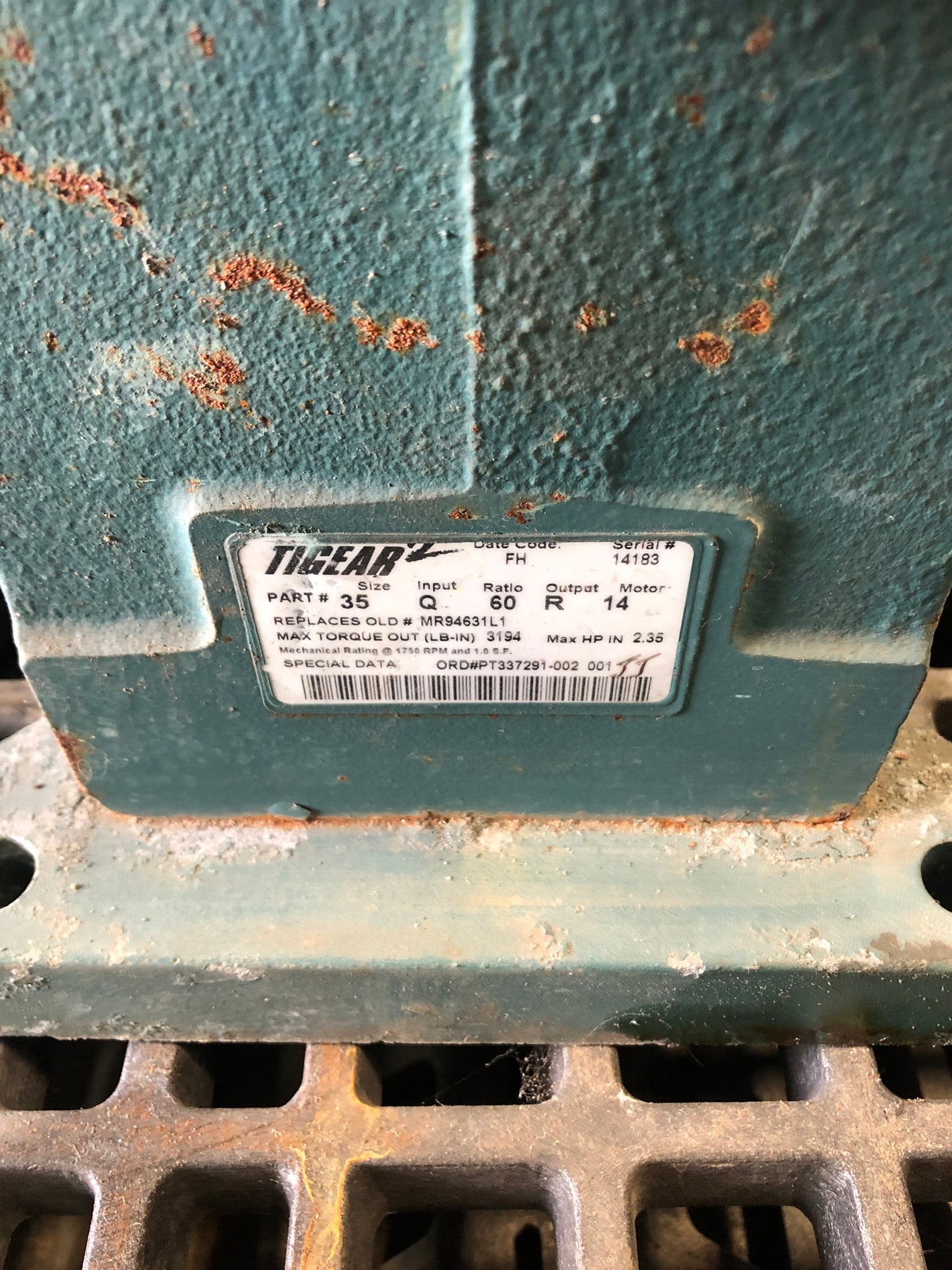 TIGEAR MR94631L1 Gear Box Reducer Ratio 60