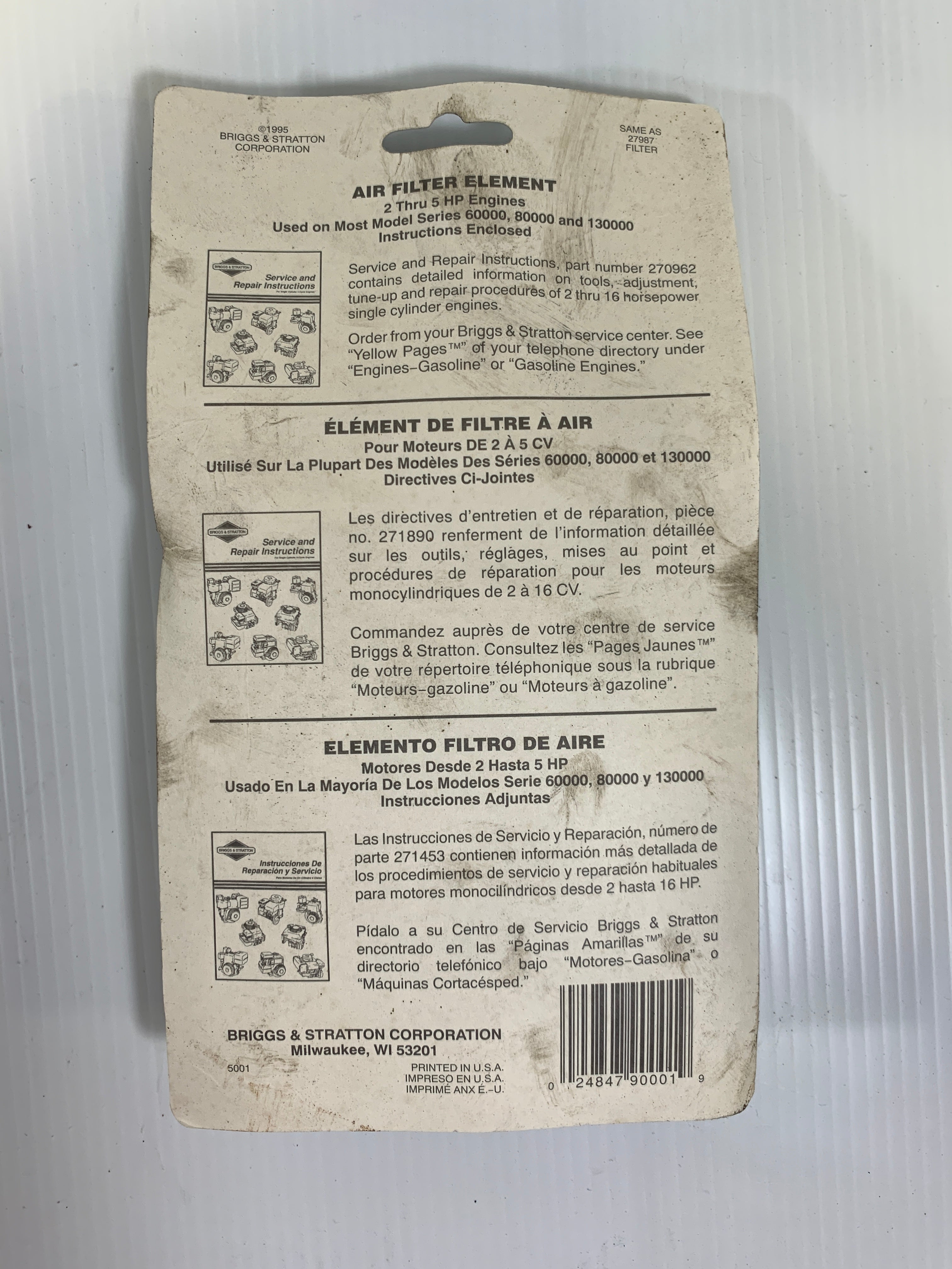 Briggs and Stratton Premium Air Filter 5001 Lot of 8
