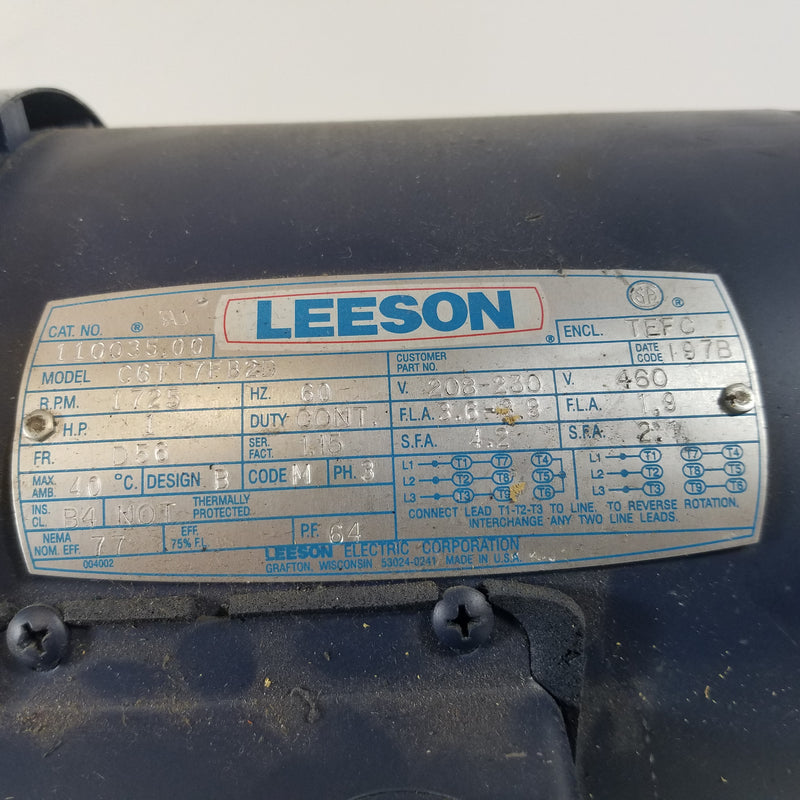 Leeson C6T17FB2D 1HP 3 Phase Electric Motor