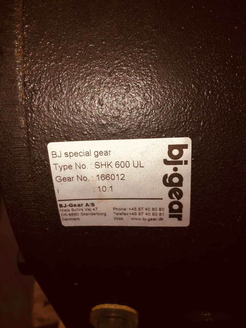 BJ-Gear A/S Special Gear Type No SHK 600 UL Gear No 166012 10:1