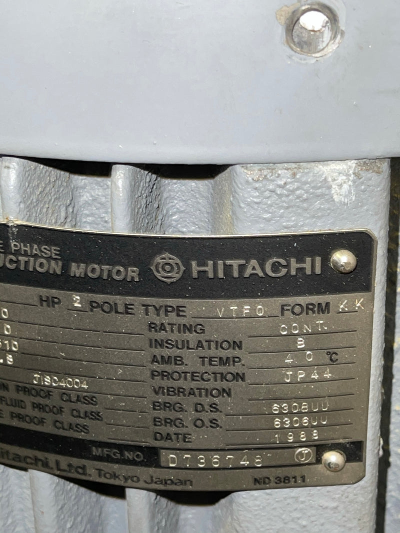 Hitachi Induction Motor 5.5 KW 2 Pole 460 Volts Type VTFO D736748