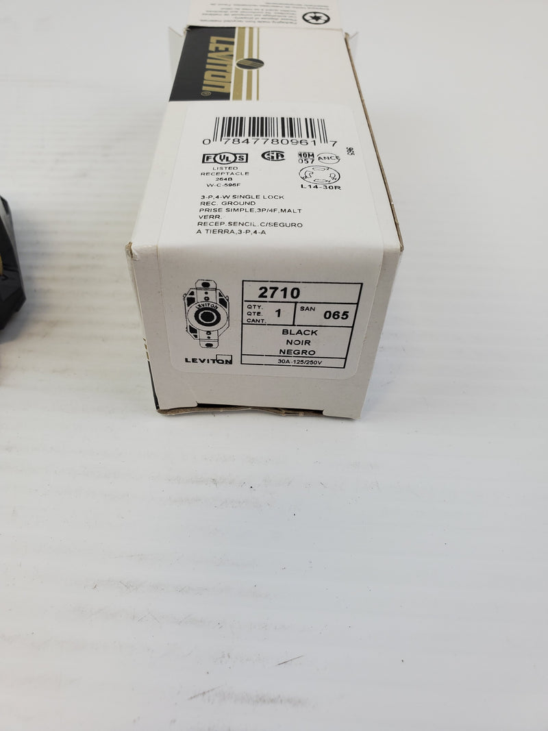 Leviton 2710 Black 3P 4W Single Lock Receptacle Ground