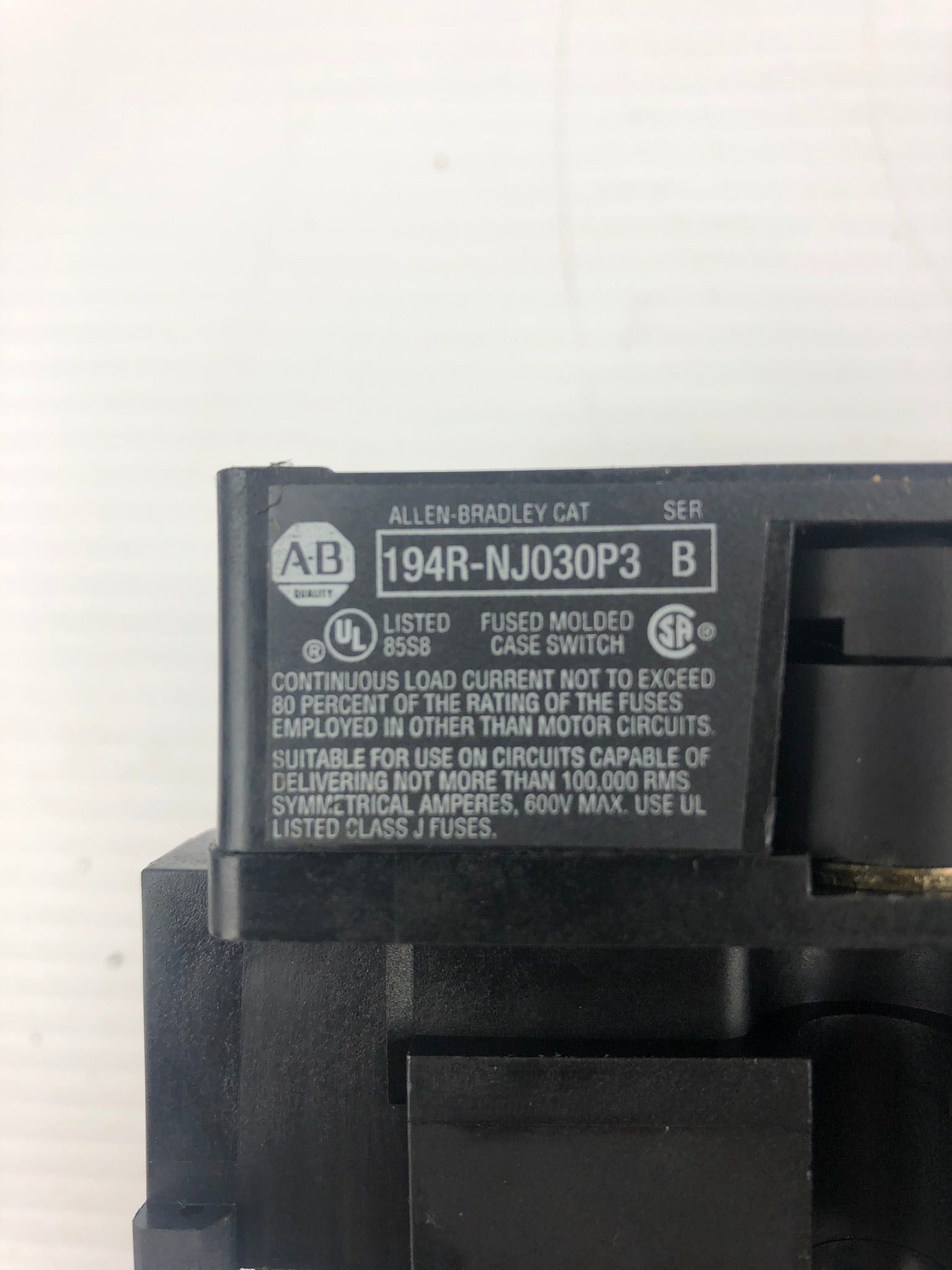 Allen-Bradley 194R-NJ030P3 Fuse Series B 3-Pole Molded Case Switch - Broken Pc