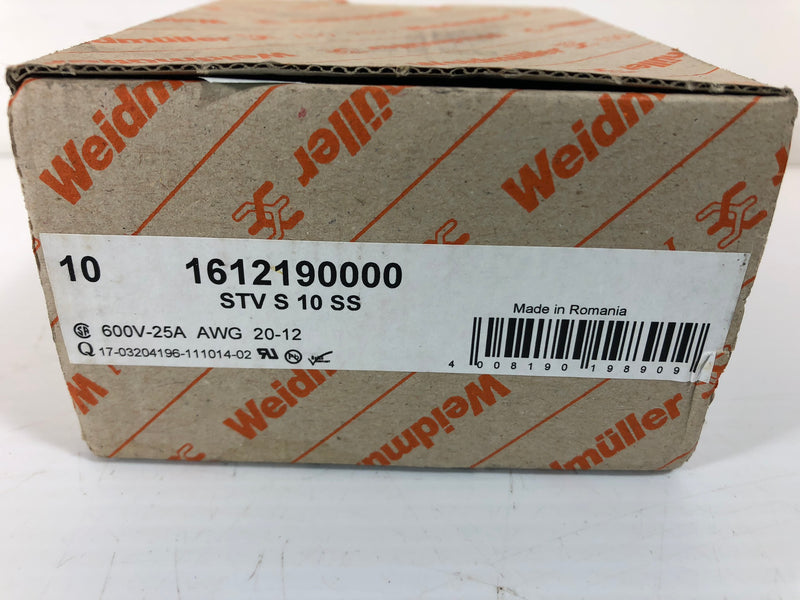Weidmuller 1612190000 Pluggable Terminal Block 600V-25A AWG 20-12 Box of 10