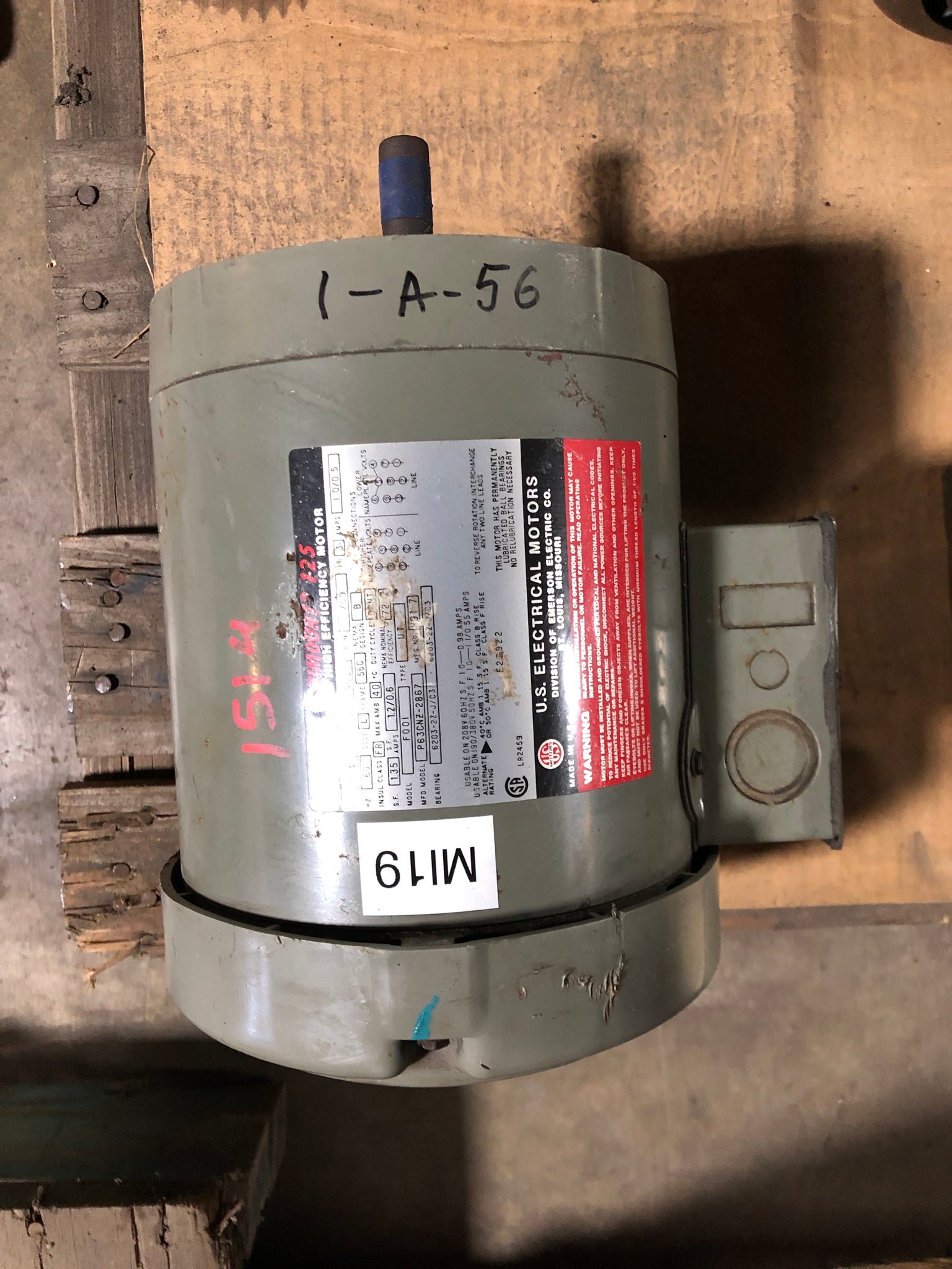 U.S. Electrical P63CNZ-2867 1/4 HP 3 Phase Unimount 125 Motor 1750 RPM