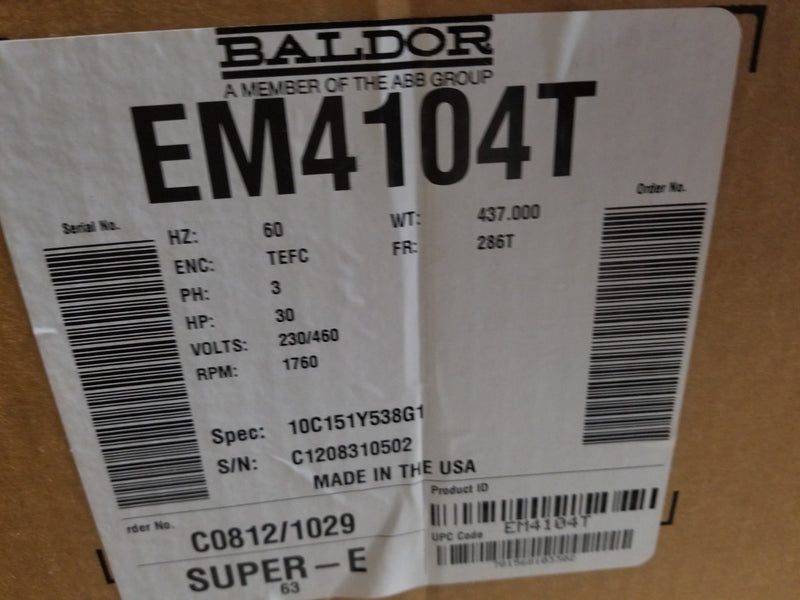 Baldor EM4104T 30HP 3 Phase Electric Motor