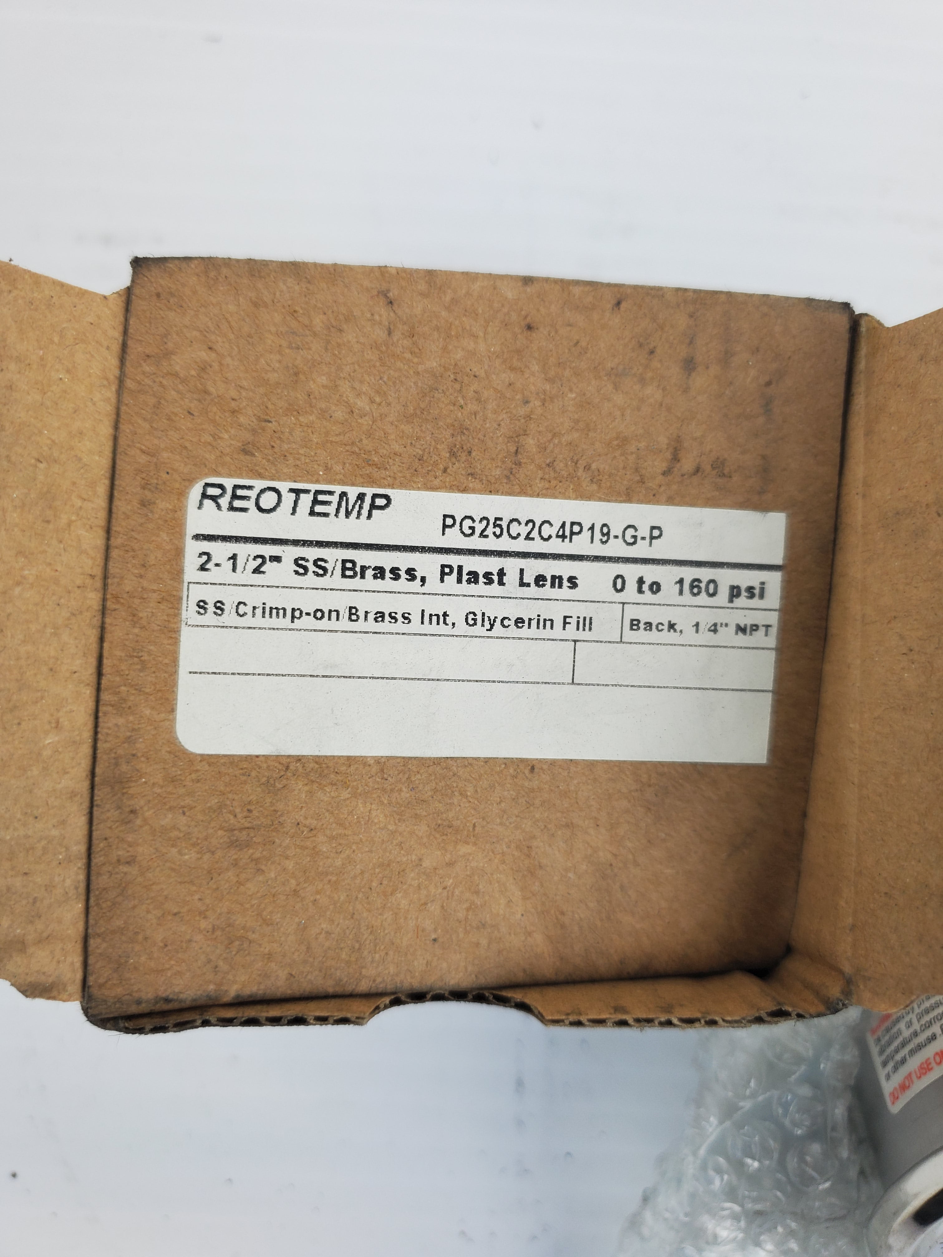 Reotemp PG25C2C4P19-G-P 2-1/2" SS/Brass Plast Lens Gauge 0-160 PSI