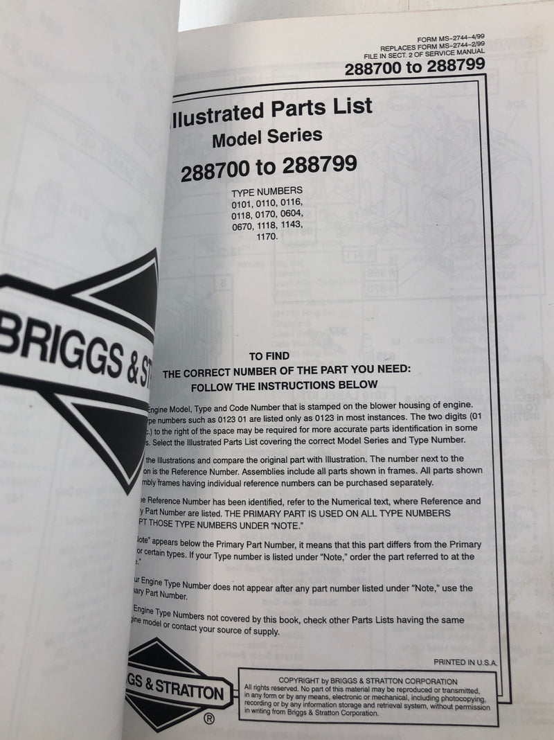 Briggs & Stratton Illustrated Dealer Manual Parts List