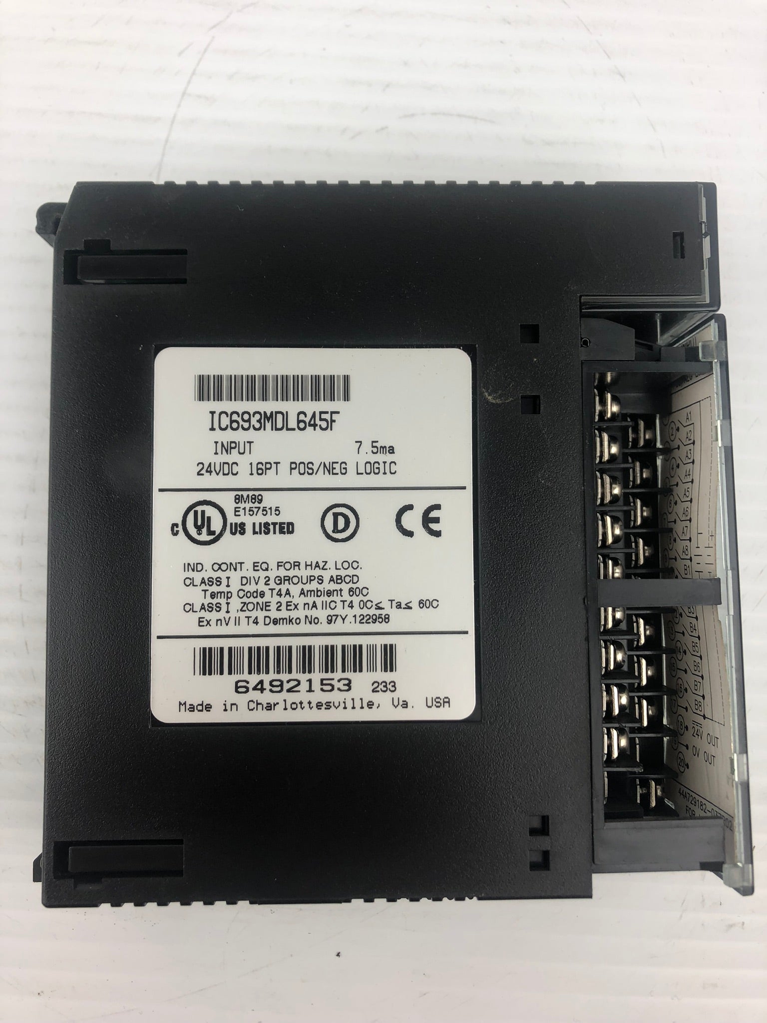 GE Fanuc IC693MDL645F Input Logic PLC Module 24VDC 16PT P0S/NEG with Door