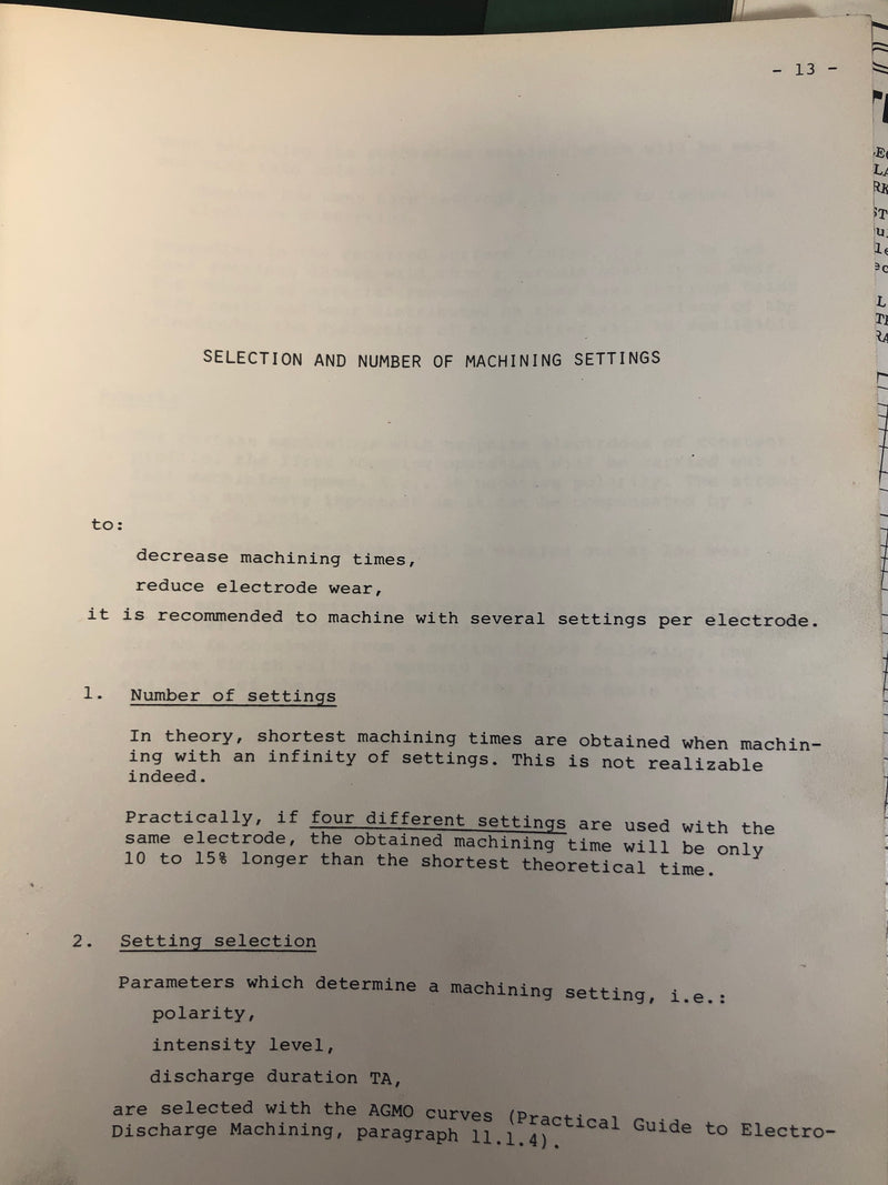 Charmilles Technologies Guide EDM Manual Form 2-LC Isocut of Use Isopulse