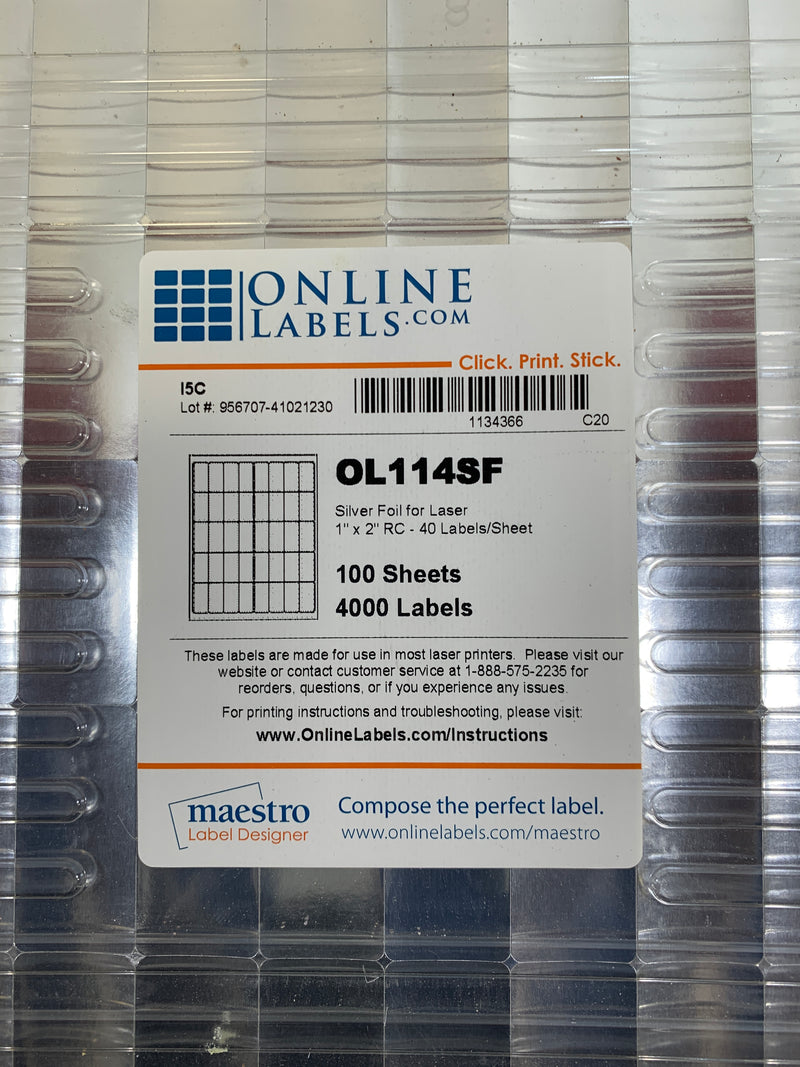 Maestro Silver Foil Labels for Laser Printer Rectangle OL114SF