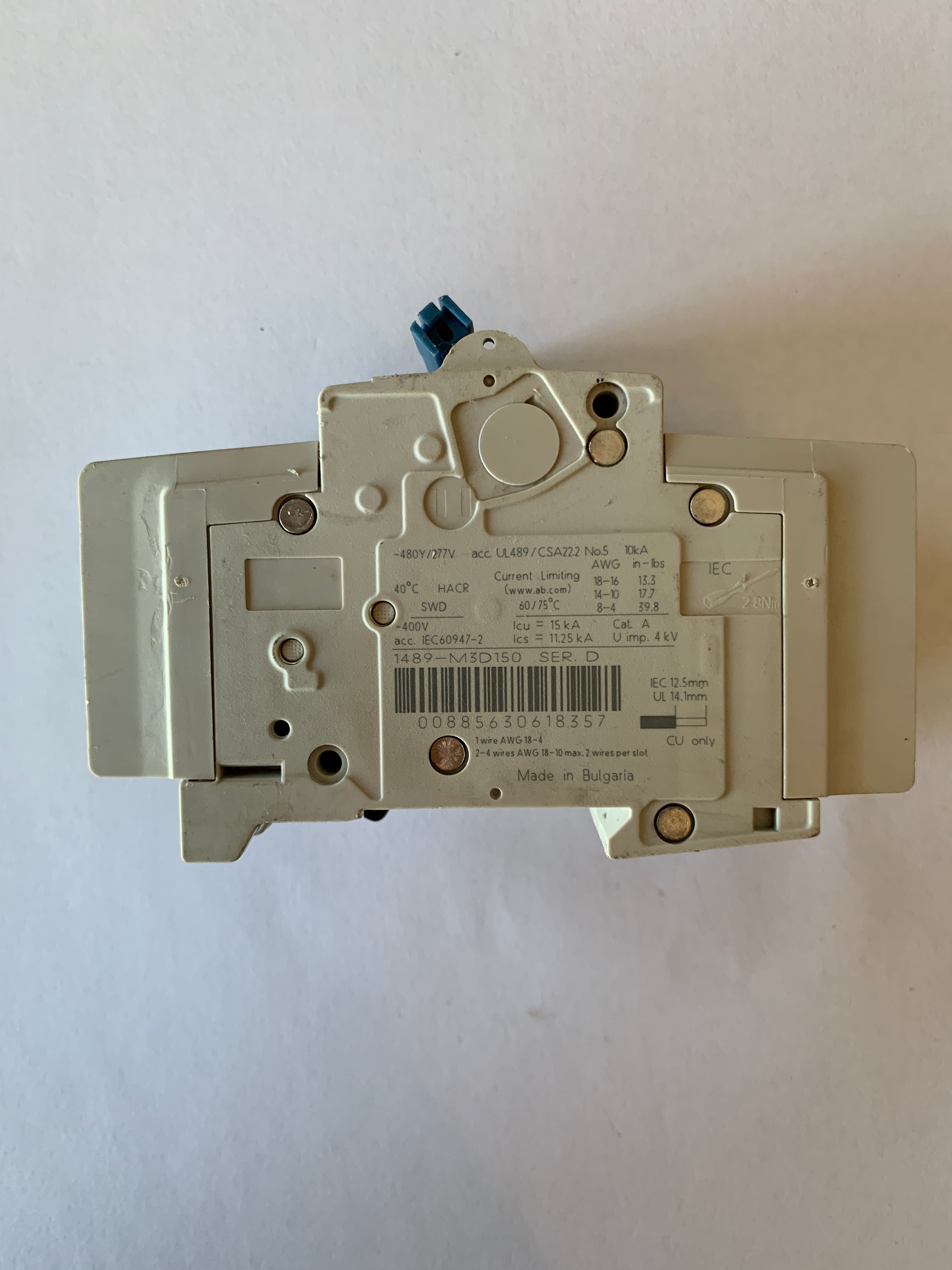 Allen-Bradley 1489-M3D150 Circuit Breaker Series D 3 Pole 15A 480Y/277V 1489-M