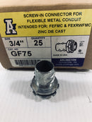 Arlington GF75 Screw-In Connector 3/4" Box of 25