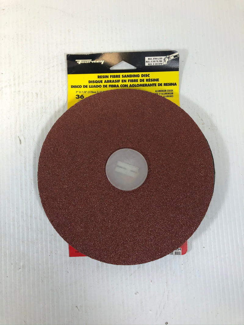 Forney Resin Fibre Sanding Disc 7" x 7/8" 36 Grit Aluminum Oxide 71654 3 Pack