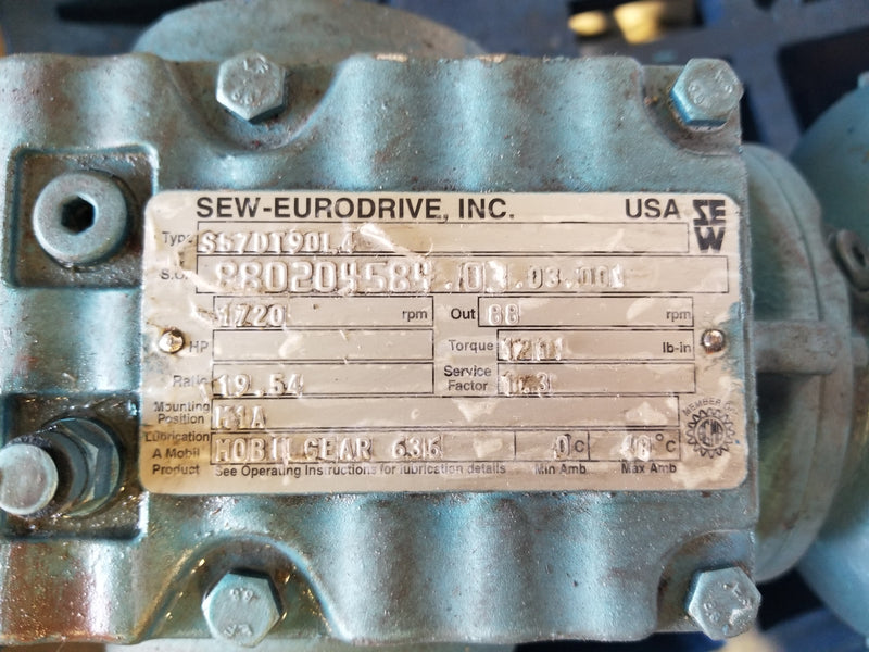 SEW Eurodrive DFT90L4 2HP 3 Phase Motor with S57DT90L4 Gearbox