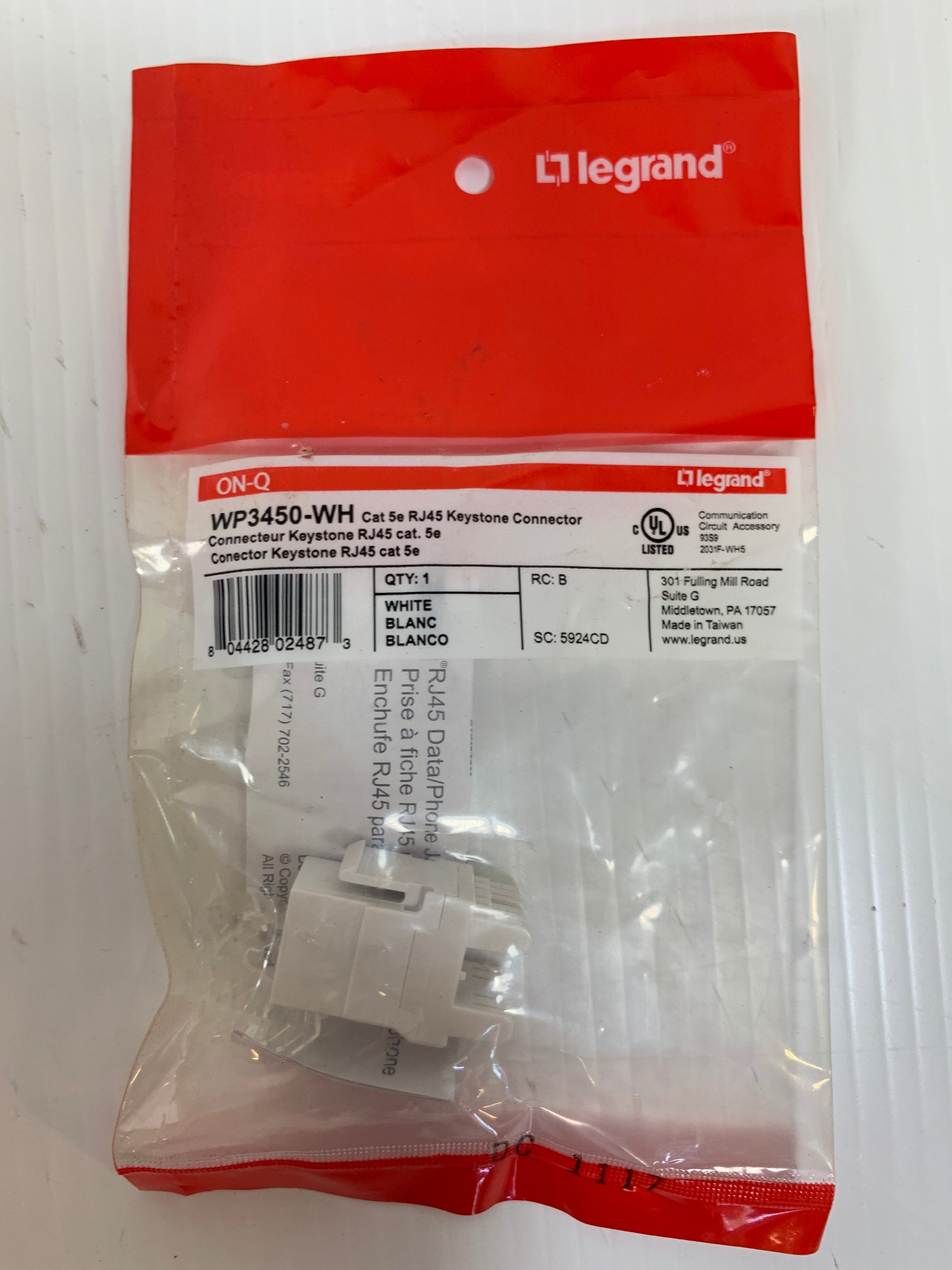 Lot of 4 Legrand Keystone Connectors WP3450-WH Cat 5e RJ45